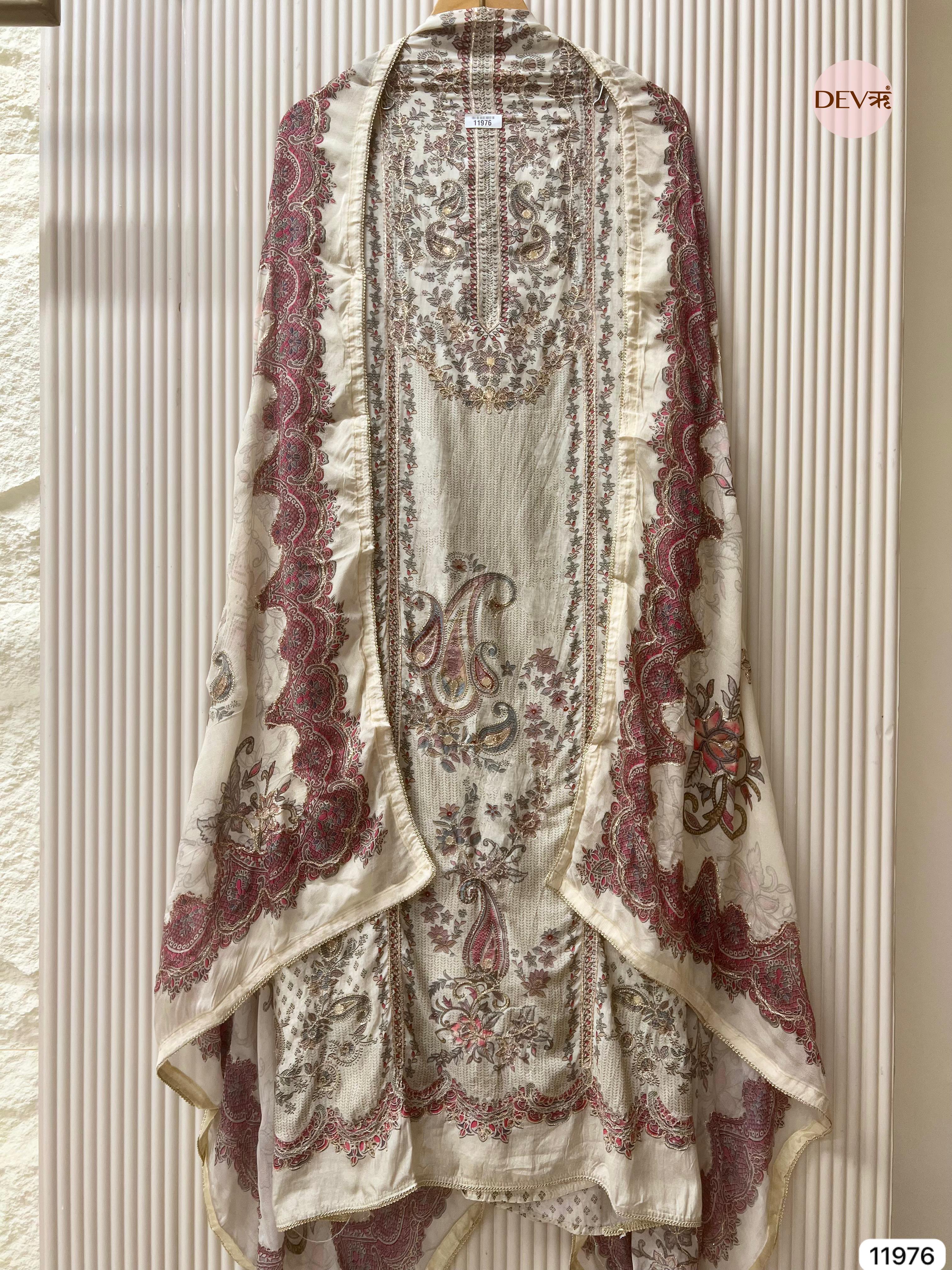 {11976} Beige Pure Muslin Unstitched Printed -Set Of 3