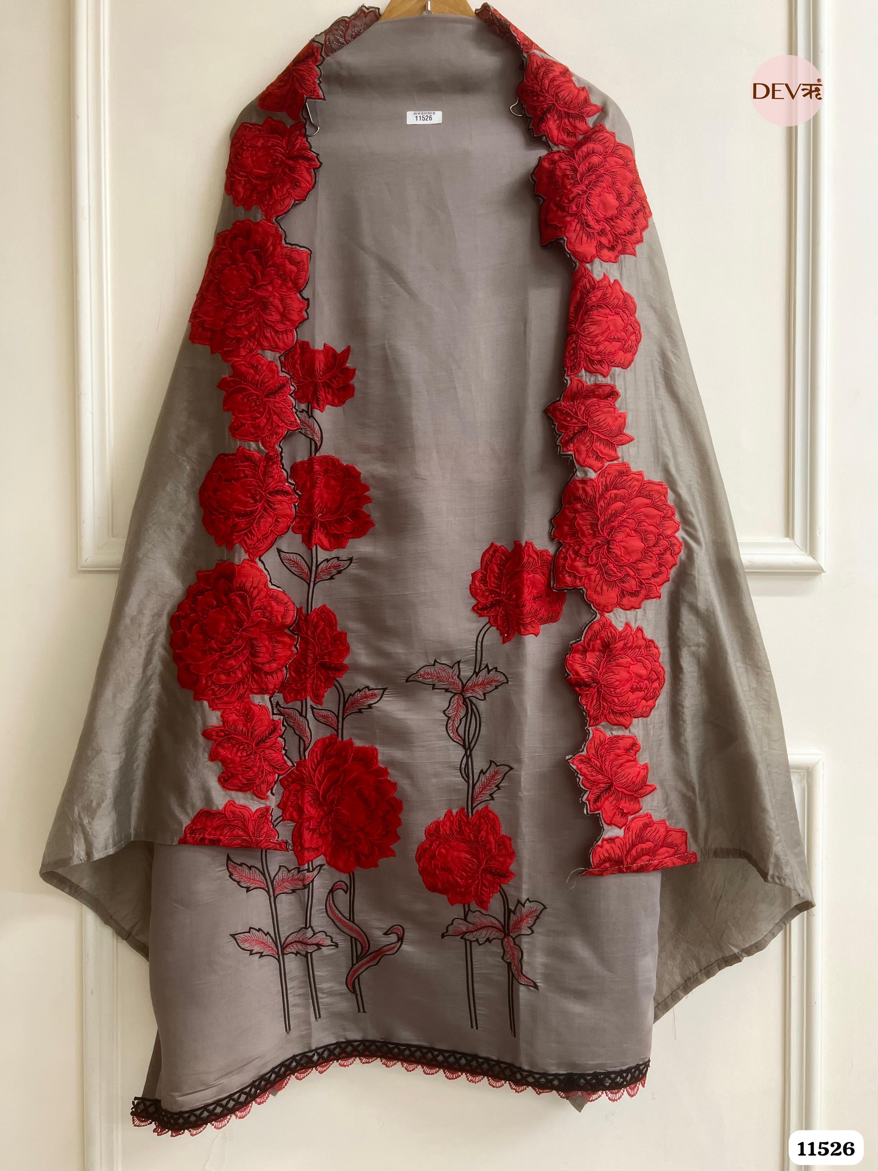 Grey Modal Silk Unstitched Embroidered -Set Of 3