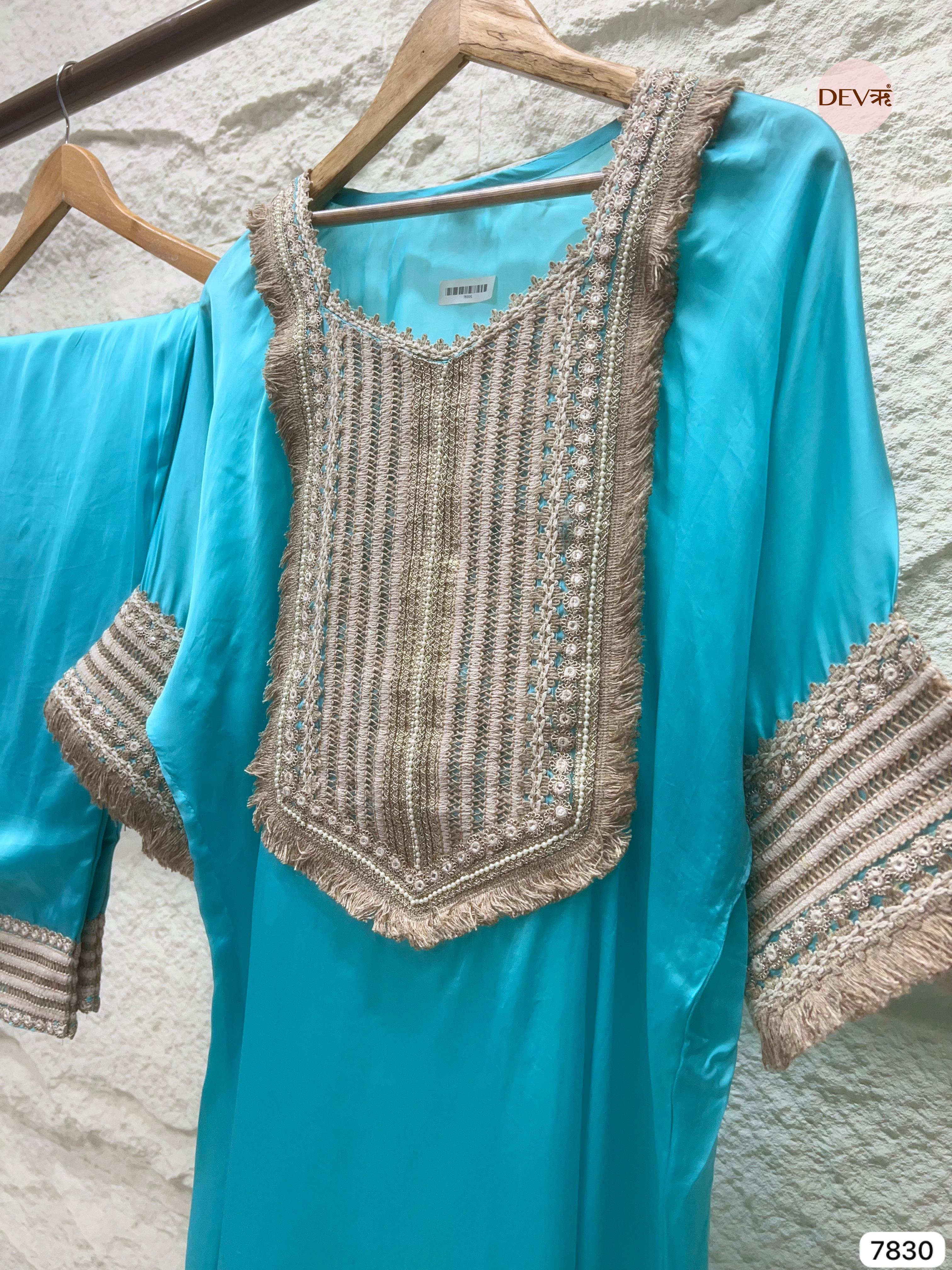 {7830} Blue Crepe Silk Stitched Embroidered -Set Of 2
