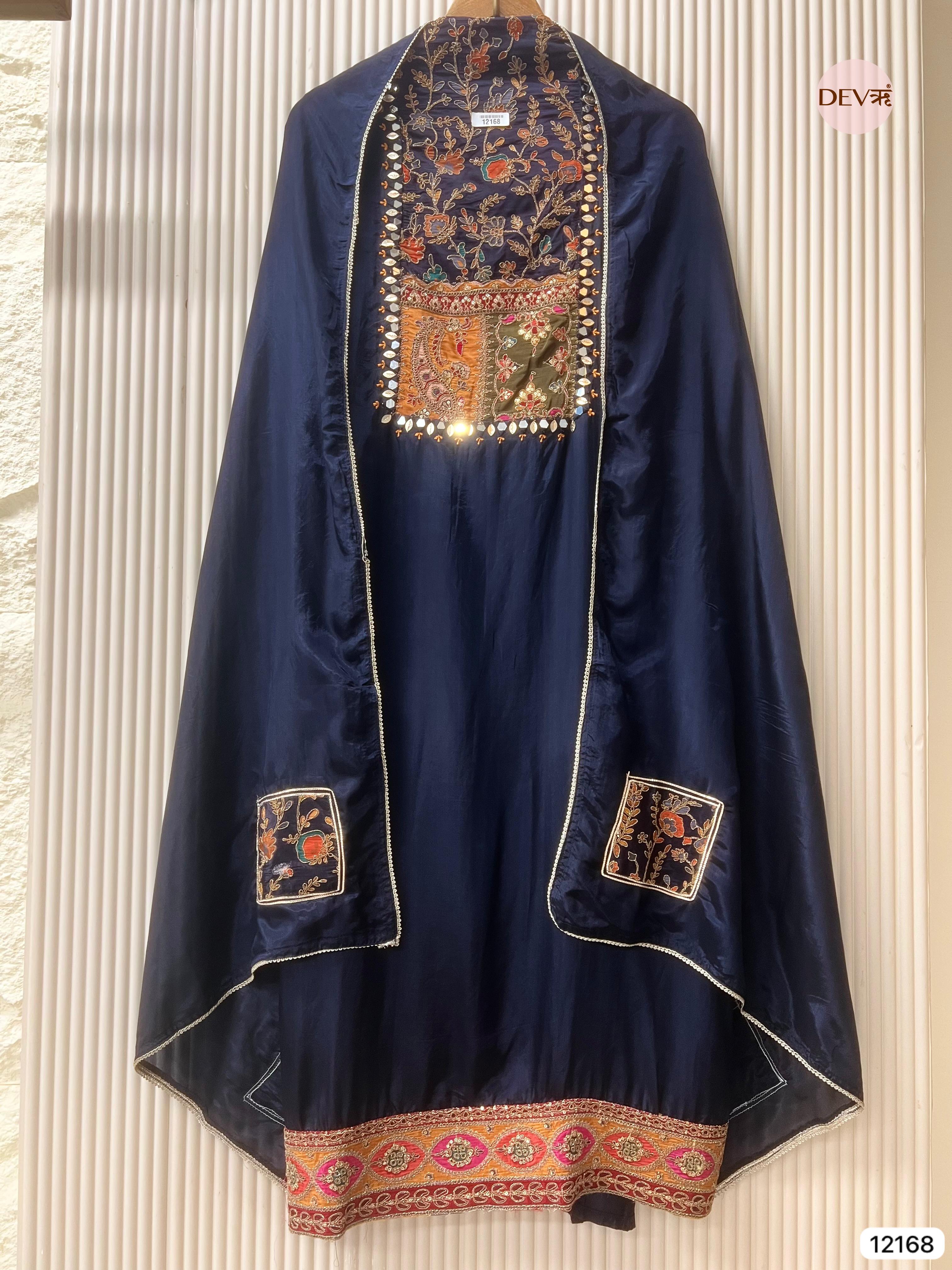 Dark Blue Silk Unstitched Shirt with Hand Embroidered -Set Of 3 - {12168}