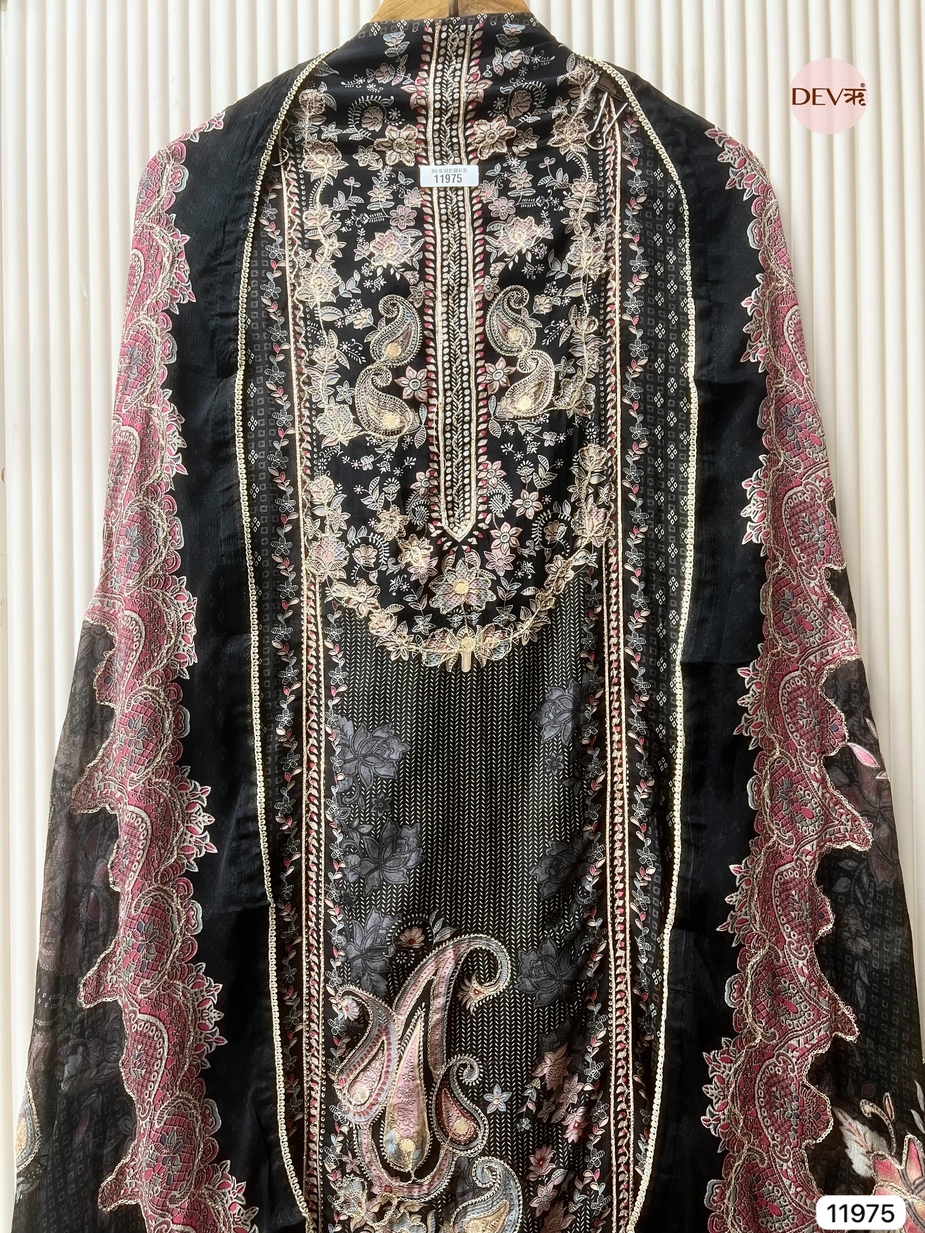 {11975} Black Pure Muslin Unstitched Printed -Set Of 3