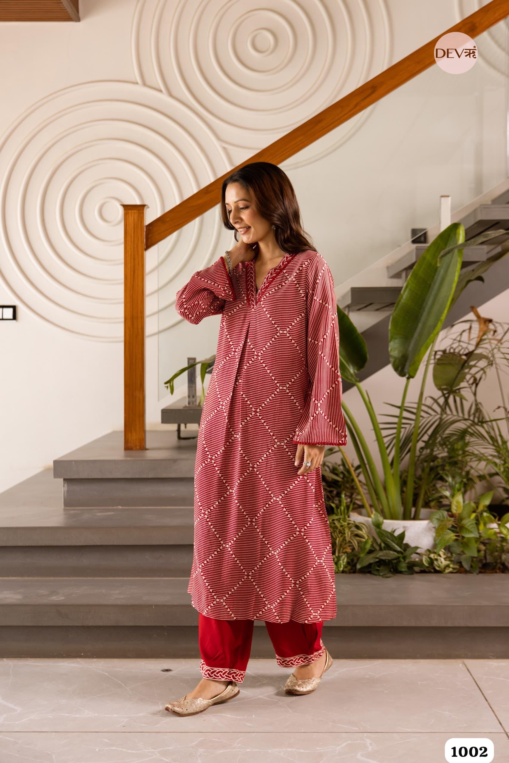 Red Printed Kurta Set In Soft german Reyon Fabric {1002/M}