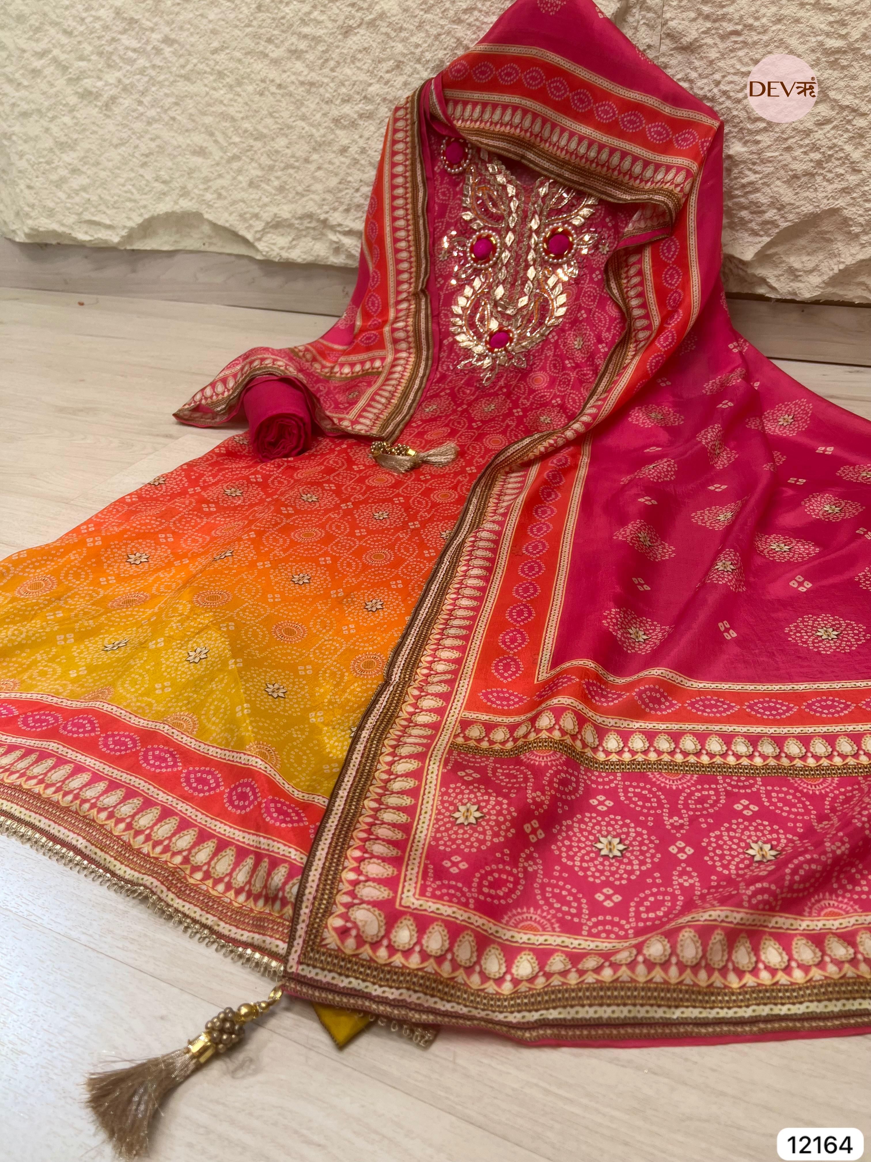 Pink Tissue Shimmer Silk Unstitched Shirt Printed -Set Of 3 - {12164}