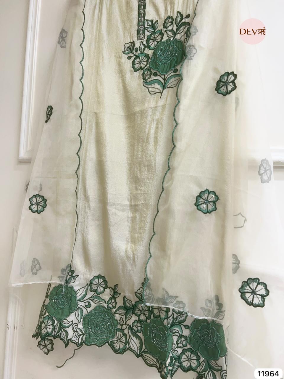 Ivory Tissue Shimmer Embroidered Unstitched 3-Piece Suit (Devri – D.No 11964)