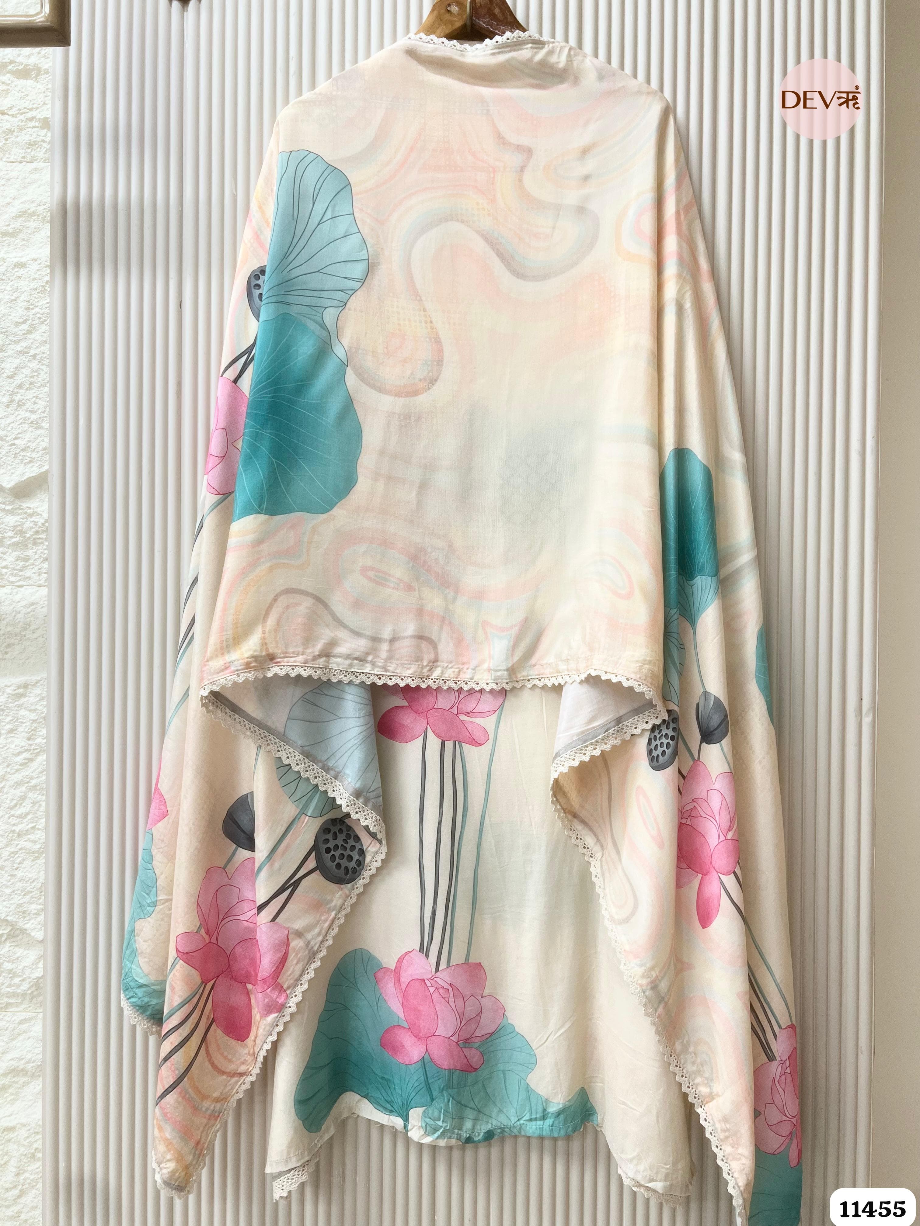 Off-White Or Cream Muslin Printed Semi - Stitched Hand Embroidered -Set Of 3 {11455}