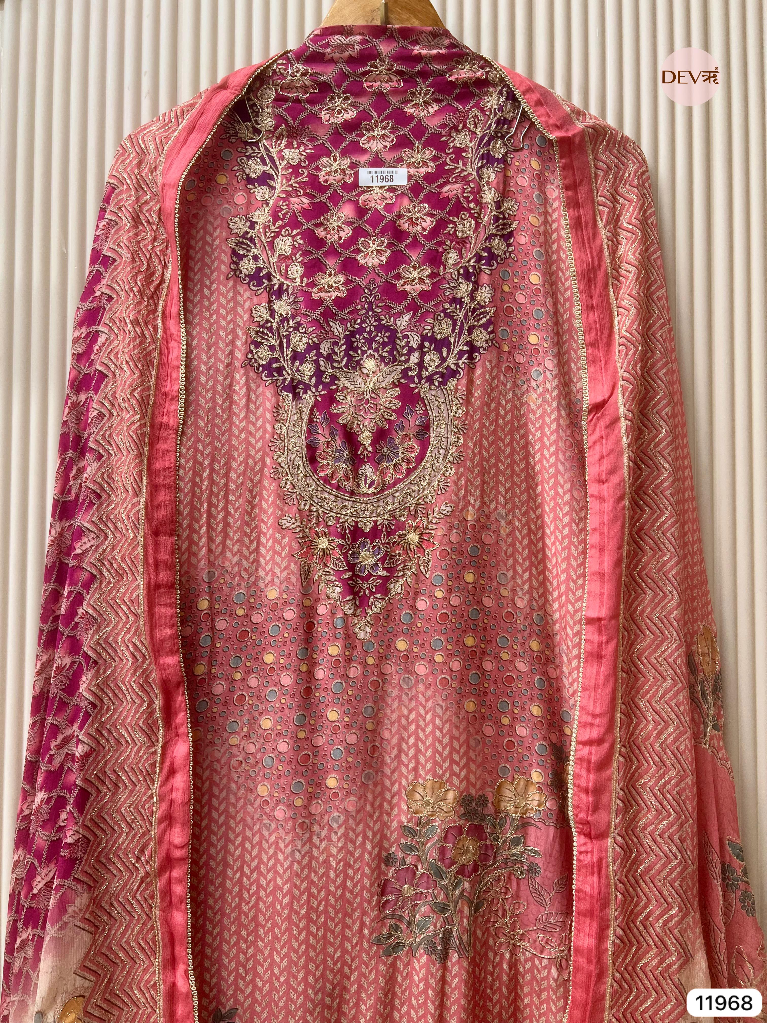 {11968} Pink Muslin Unstitched Printed -Set Of 3