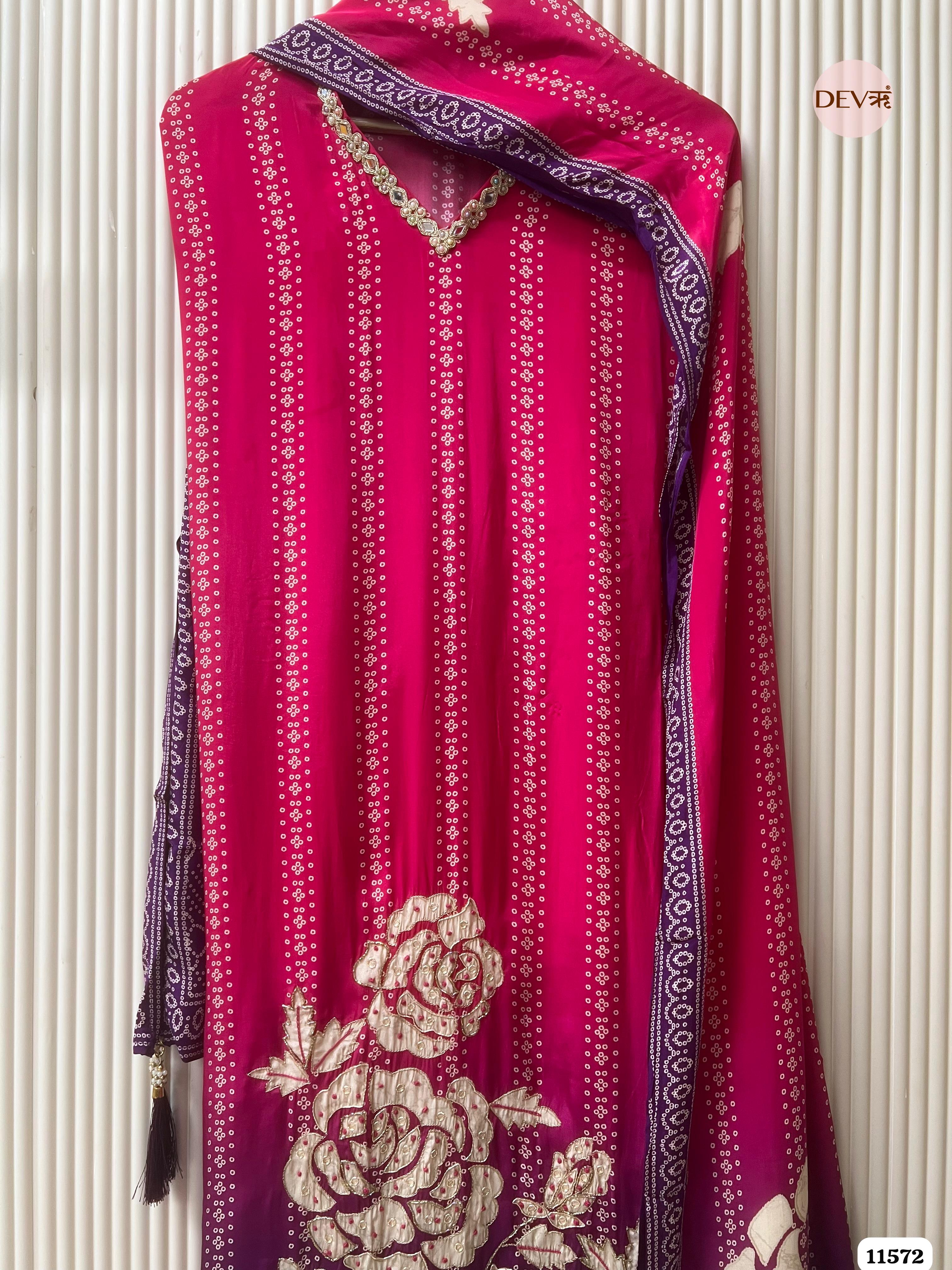 Pink Pure Russian Silk Printed Hand Embroidered -Set Of 3 {11572}