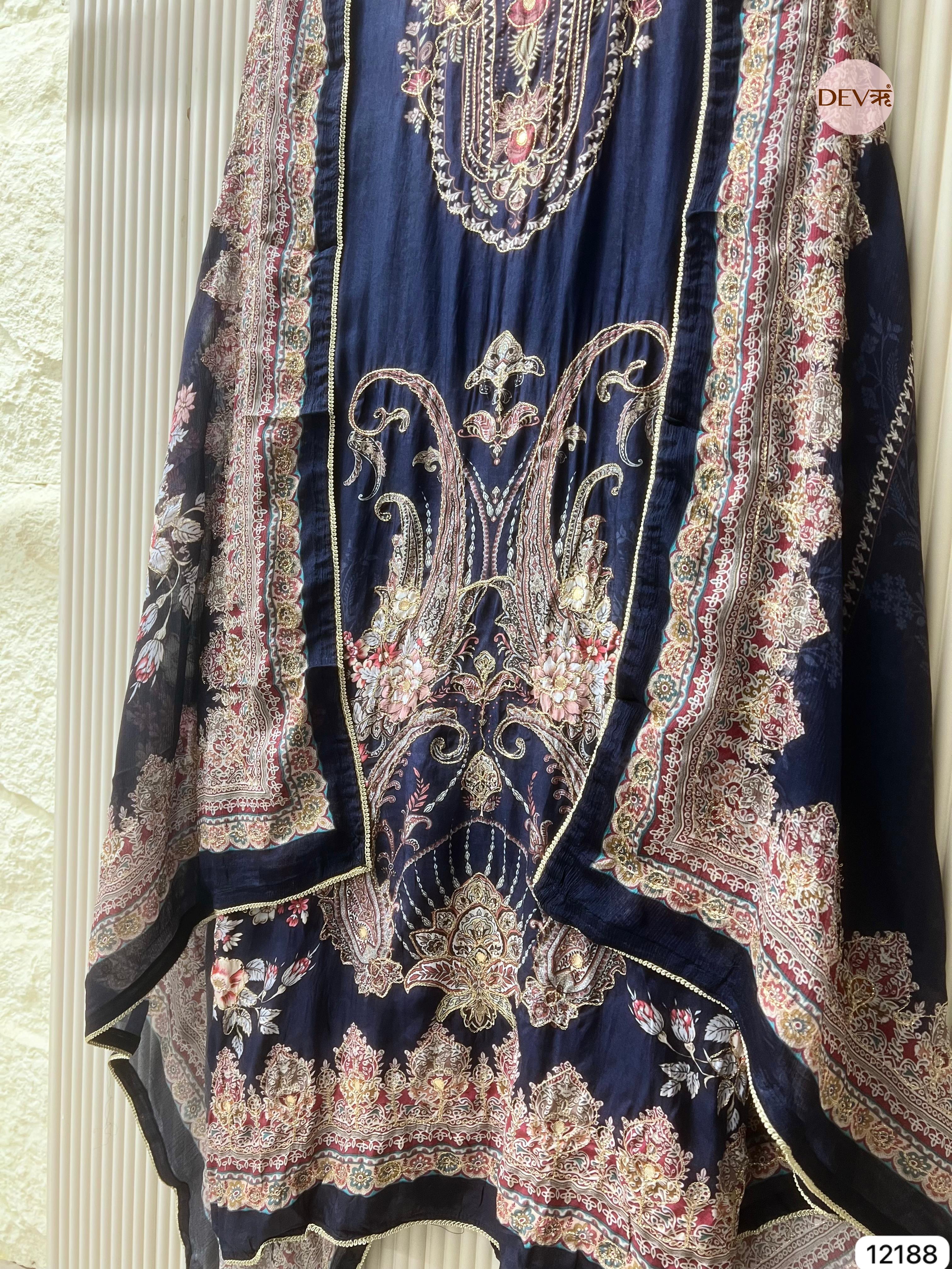 Blue Pure Muslin Unstitched Printed -Set Of 3 - {12188}