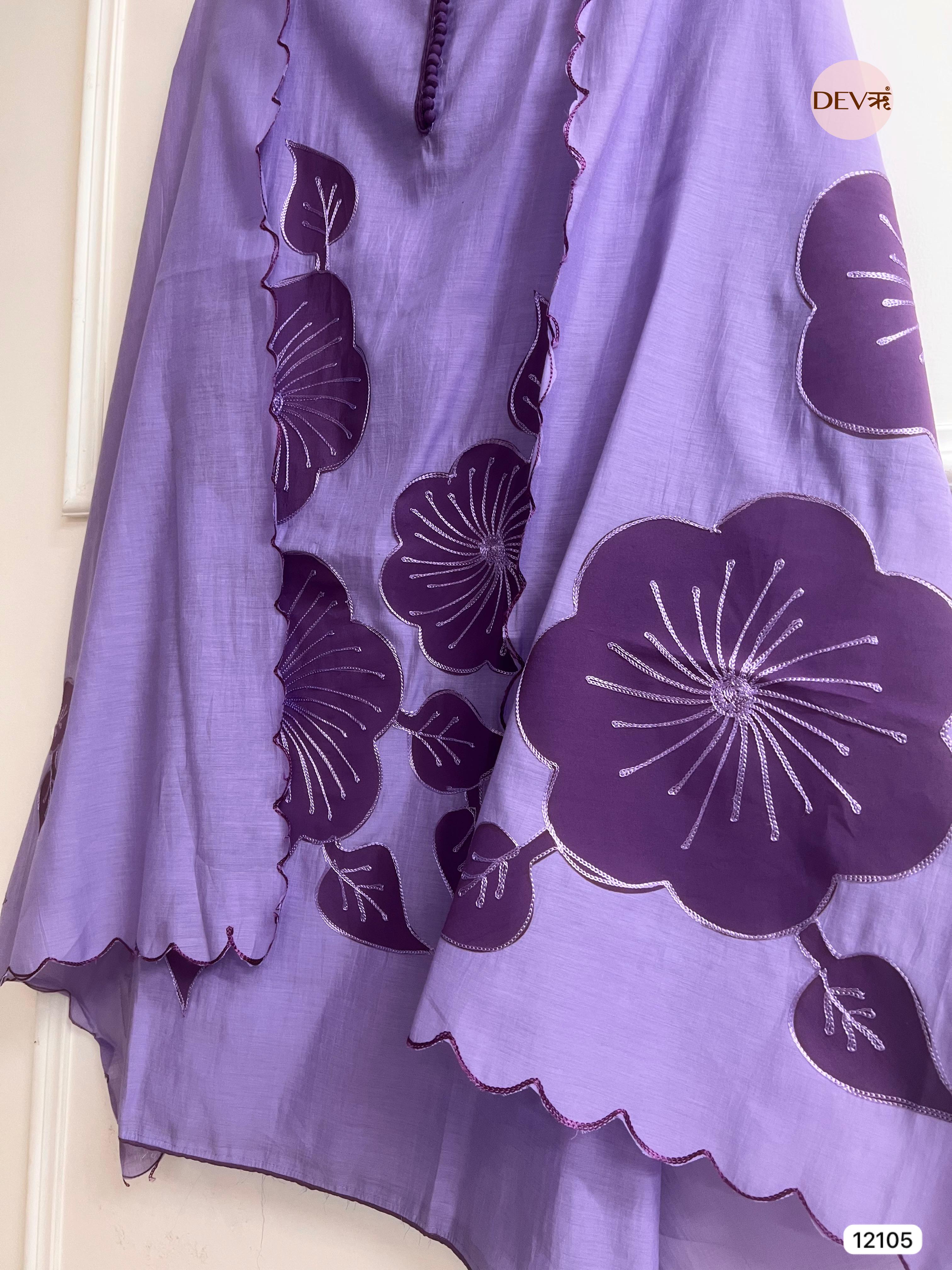 Purple Modal Silk Unstitched Applique Embroidered -Set Of 3 - {12105}