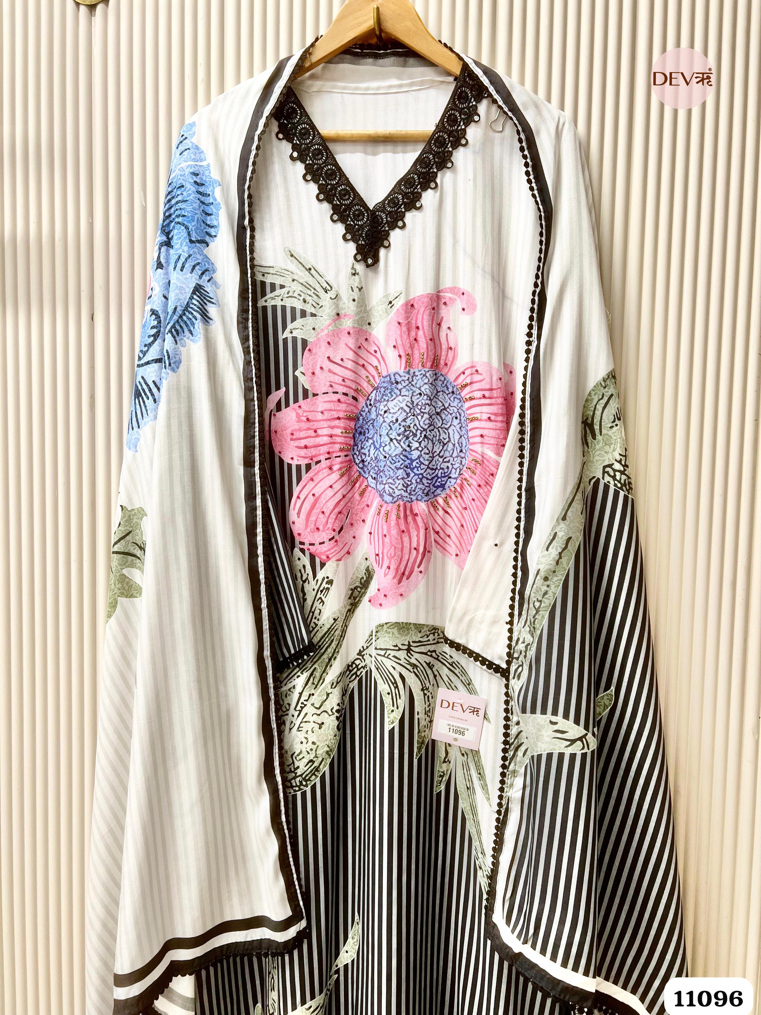 Black/White Muslin Printed Semi Stitched -Set Of 3 {11096}