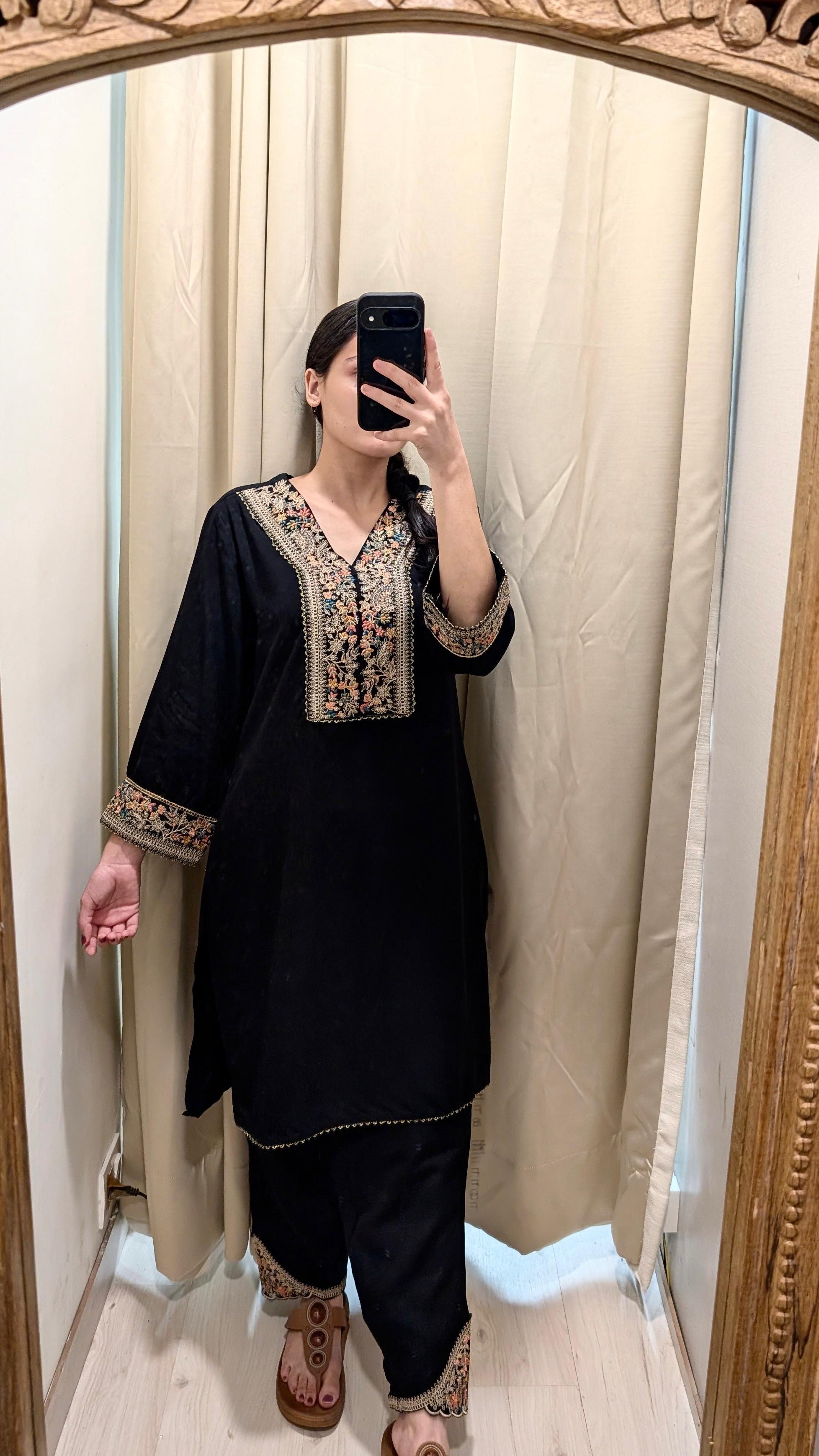 Black Embroidered Kurta Set Crafted From Soft german Reyon Fabric {1004}