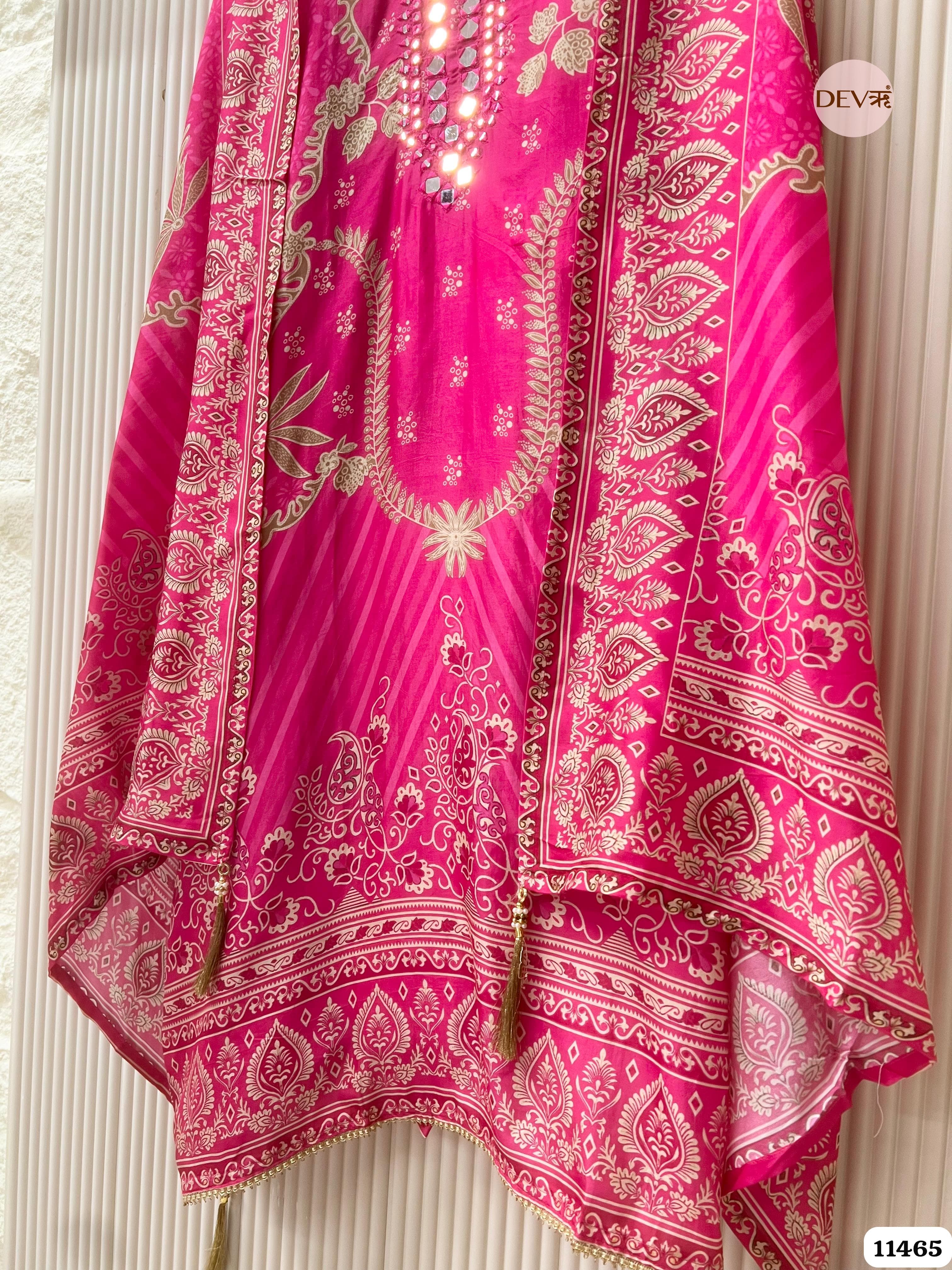 Pink Russian Silk Printed Hand Embroidered -Set Of 3 {11465}