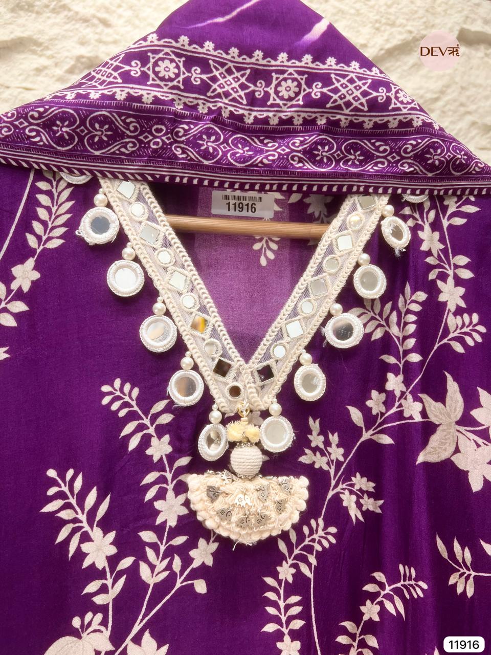 Purple Pure Russian Silk Unstitched Printed Hand Embroidered -Set Of 3 - {11916}