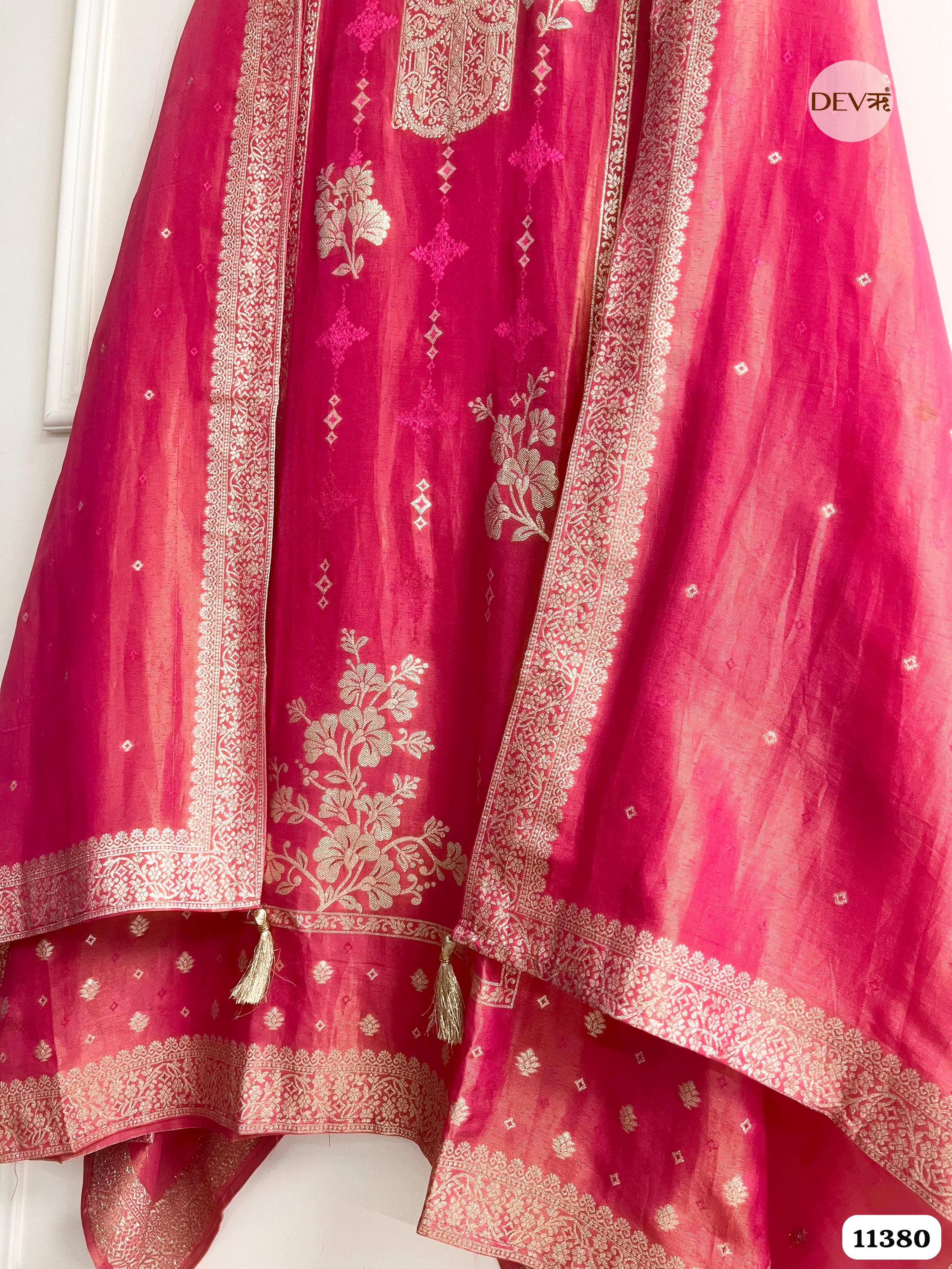 Pink Tissue Silk Unstitched Woven -Set Of 3 {11380}