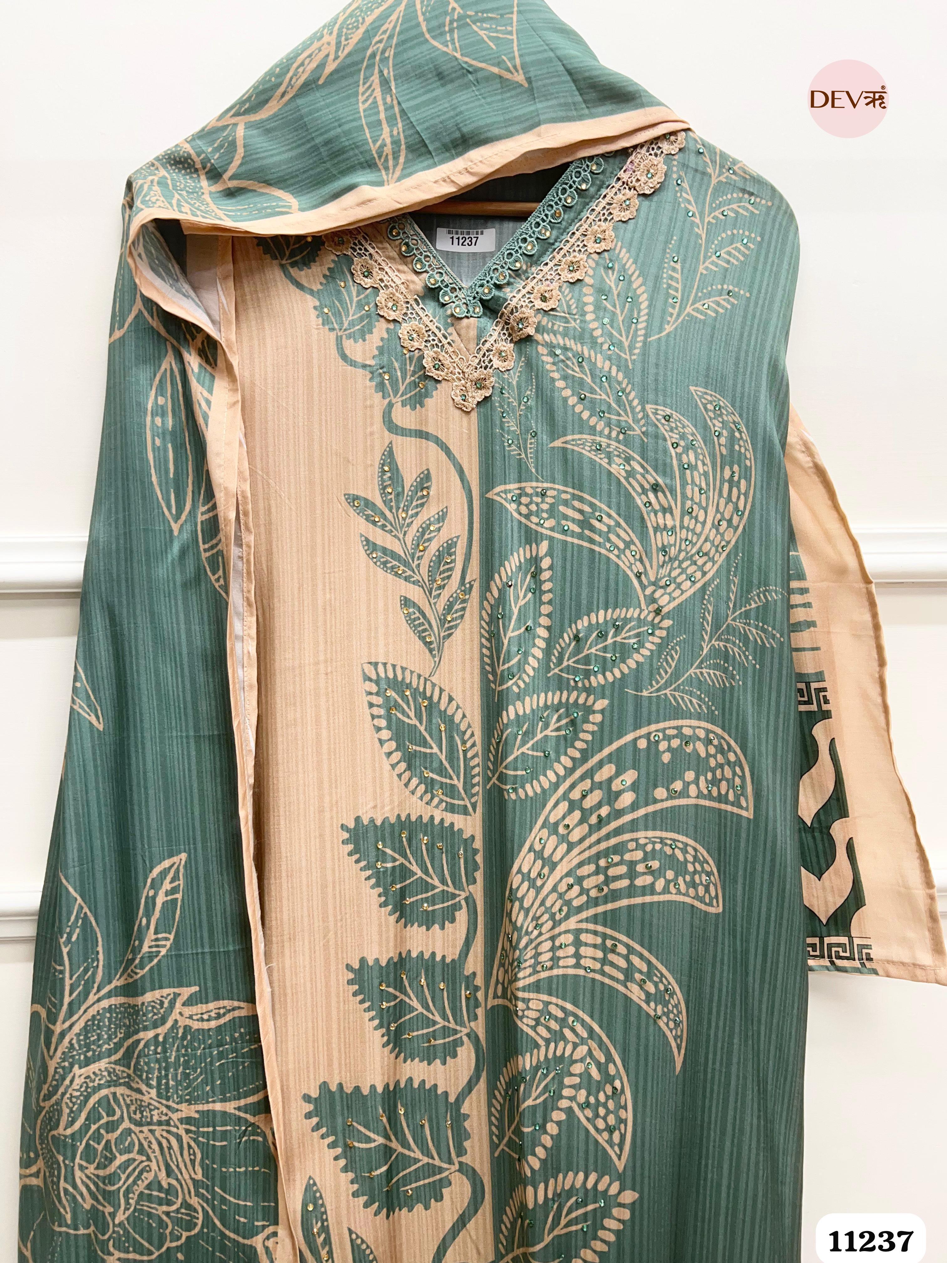 Green Semi Stitched Printed -Set Of 3