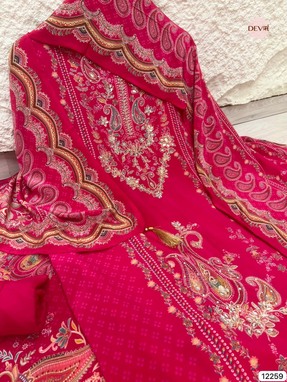 Fuchsia Pure Crepe Embroidered Unstitched 3-Piece Suit (Devri – D.No 12259)