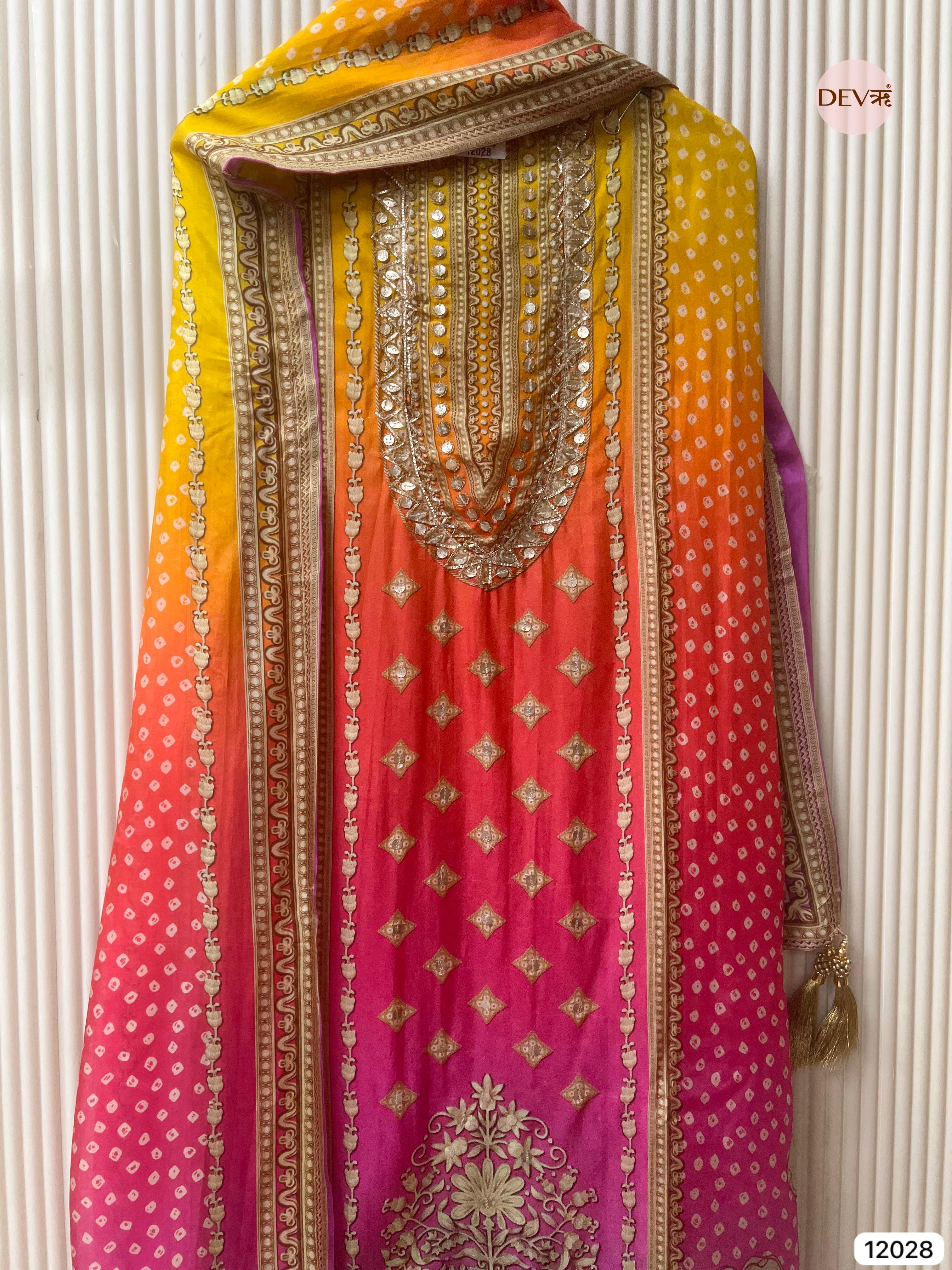 Multi Colour Glass Unstitched Printed Hand Embroidered -Set Of 3 - {12028}