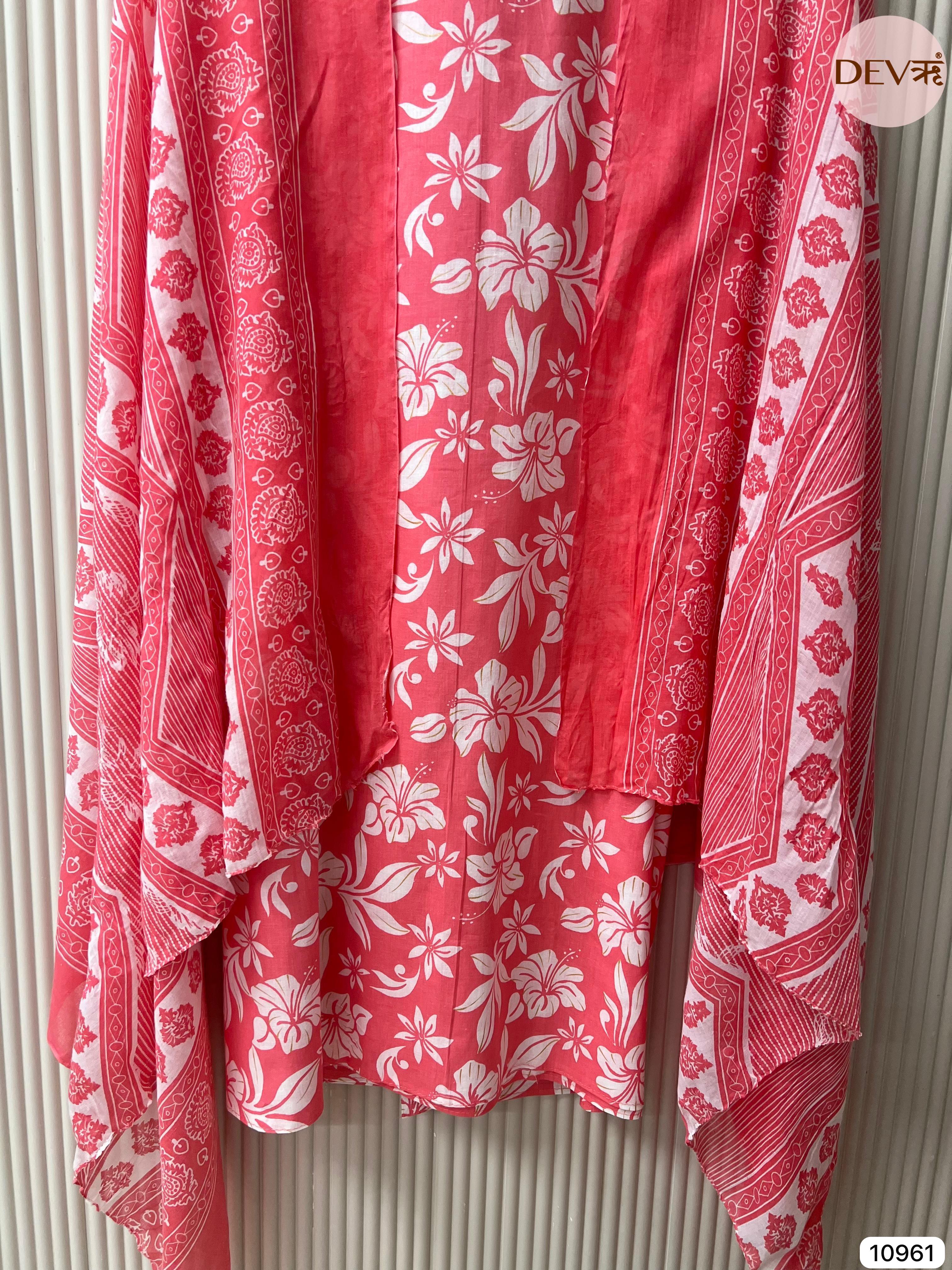 Pink cotton unstitched printed -set of 3 {10961}