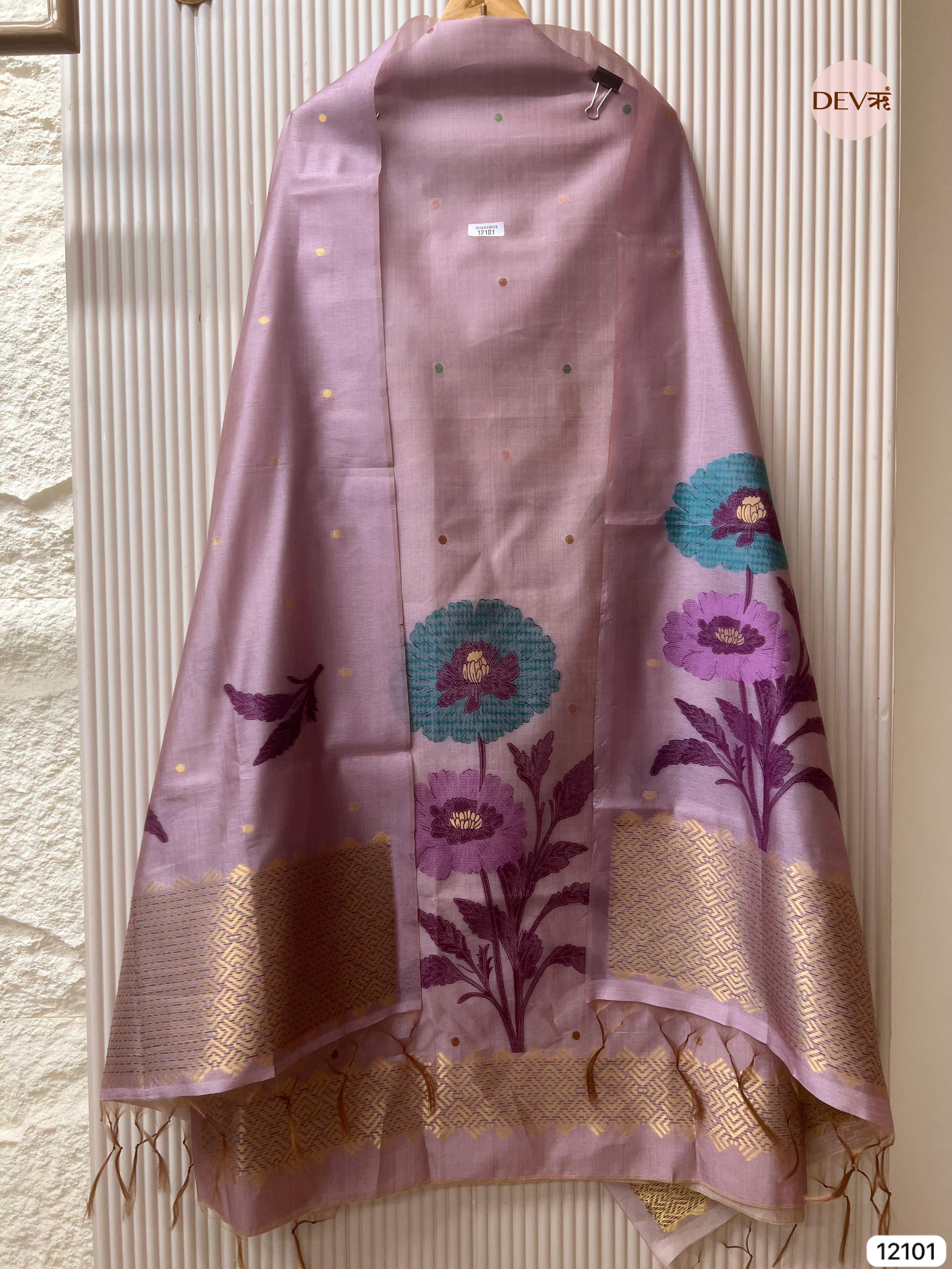 Pink Banarasi Khadi Silk Unstitched -Set Of 3 - {12101}
