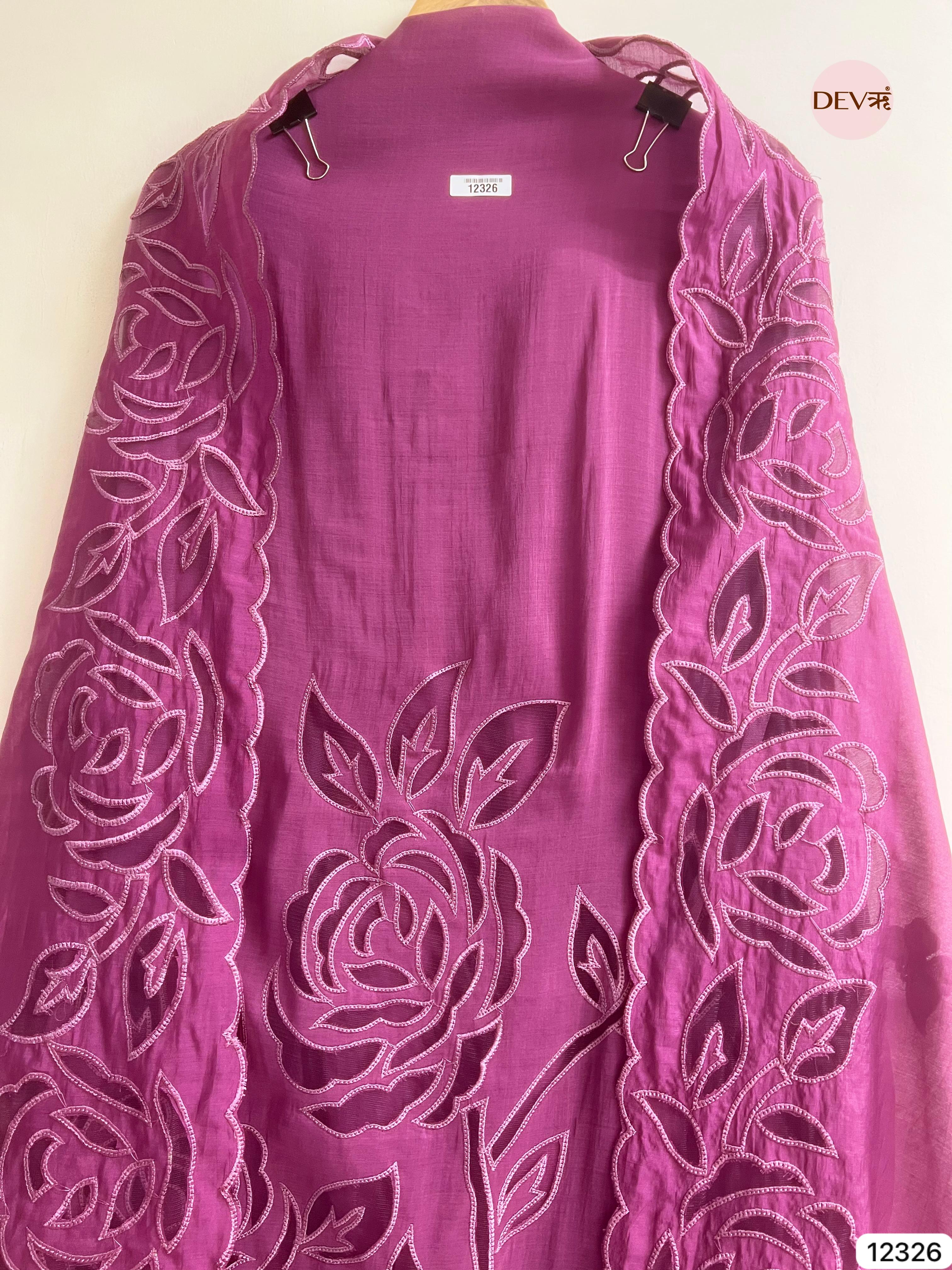 Magenta Mul Chanderi Embroidered Unstitched 3-Piece Suit (Devri – D.No 12326)