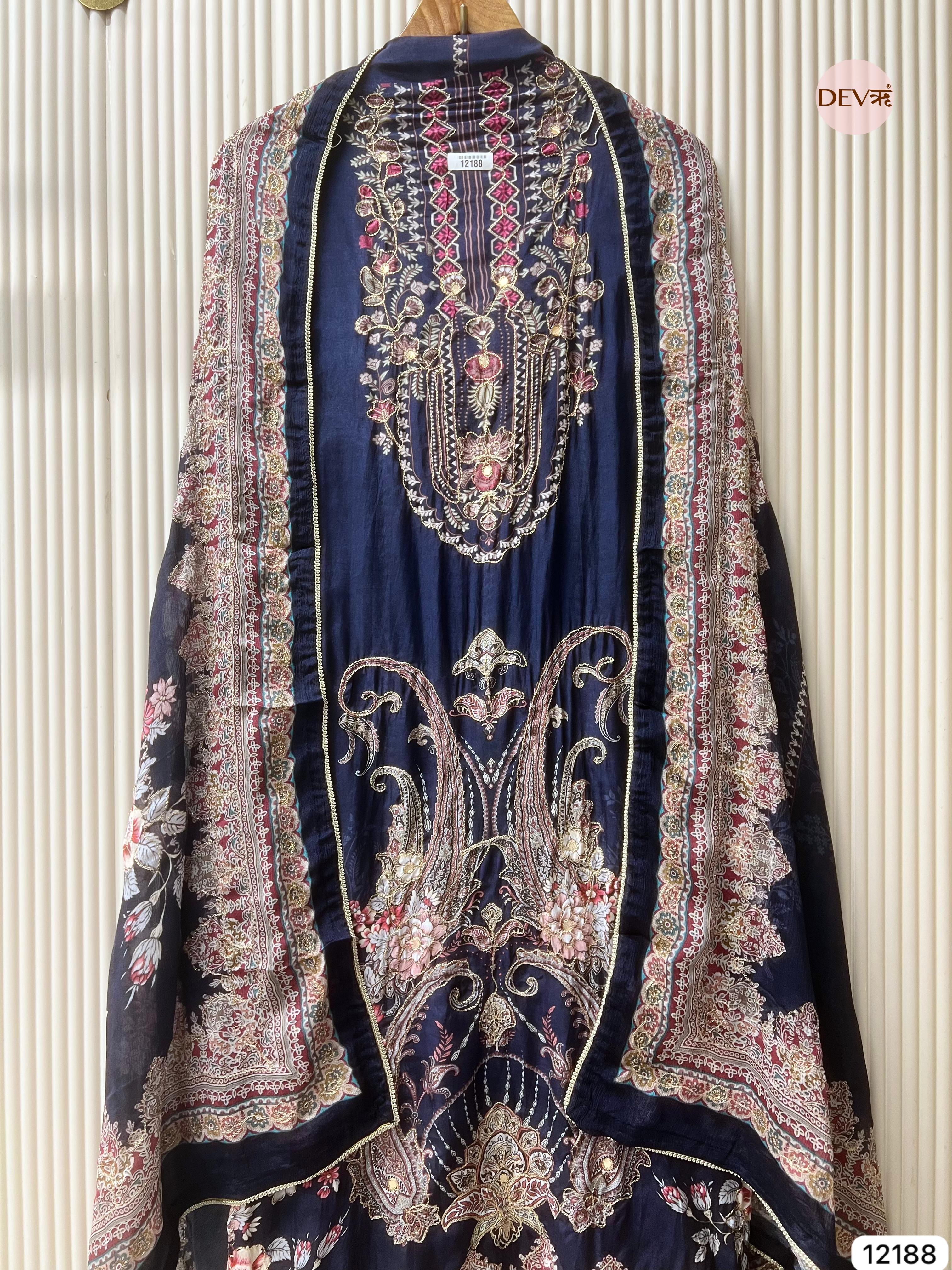 Blue Pure Muslin Unstitched Printed -Set Of 3 - {12188}