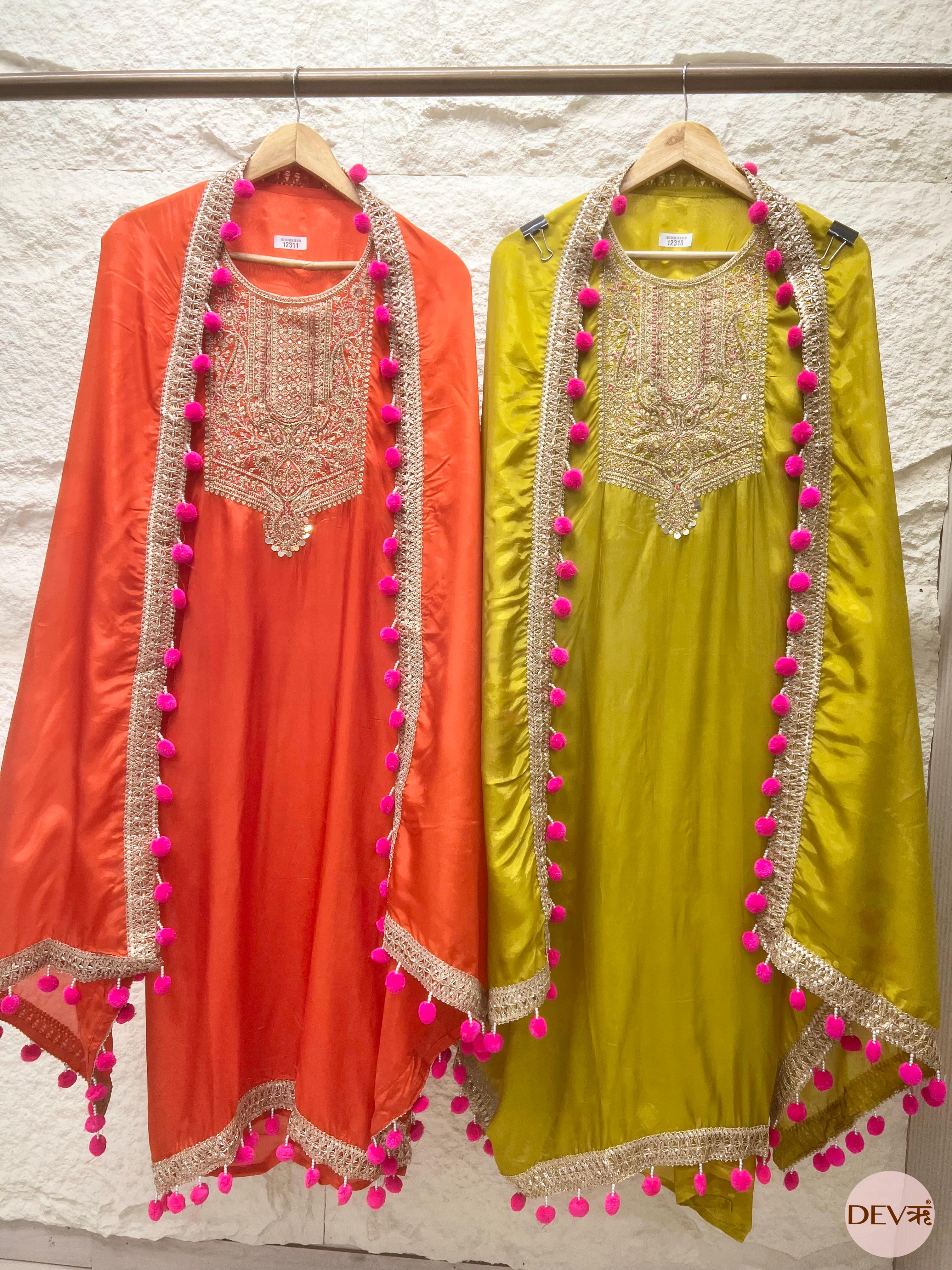 Orange Glass Organza Embroidered Unstitched 3-Piece Suit (Devri – D.No 12311)