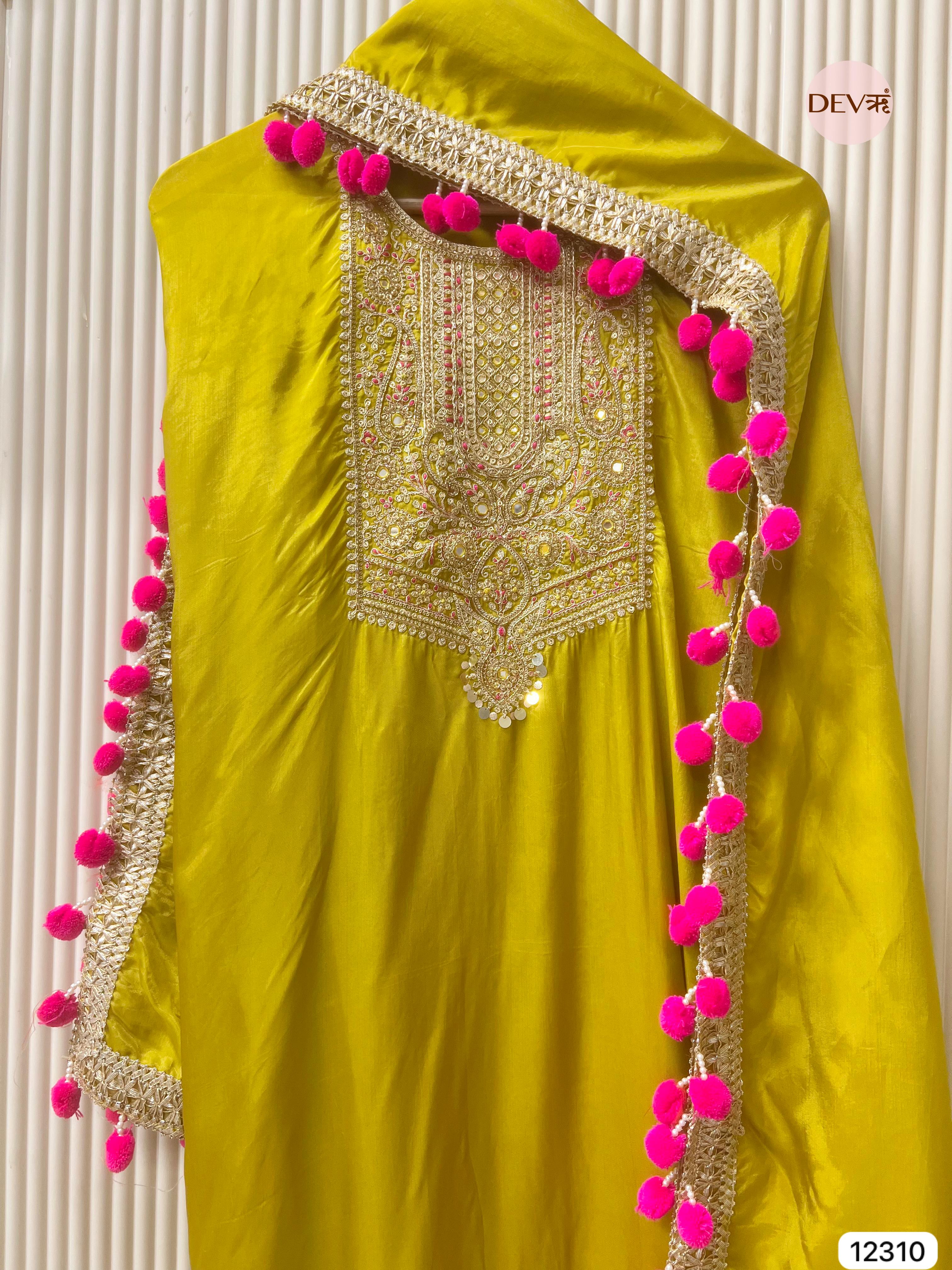 Lime Green Glass Organza Embroidered Unstitched 3-Piece Suit (Devri – D.No 12310)