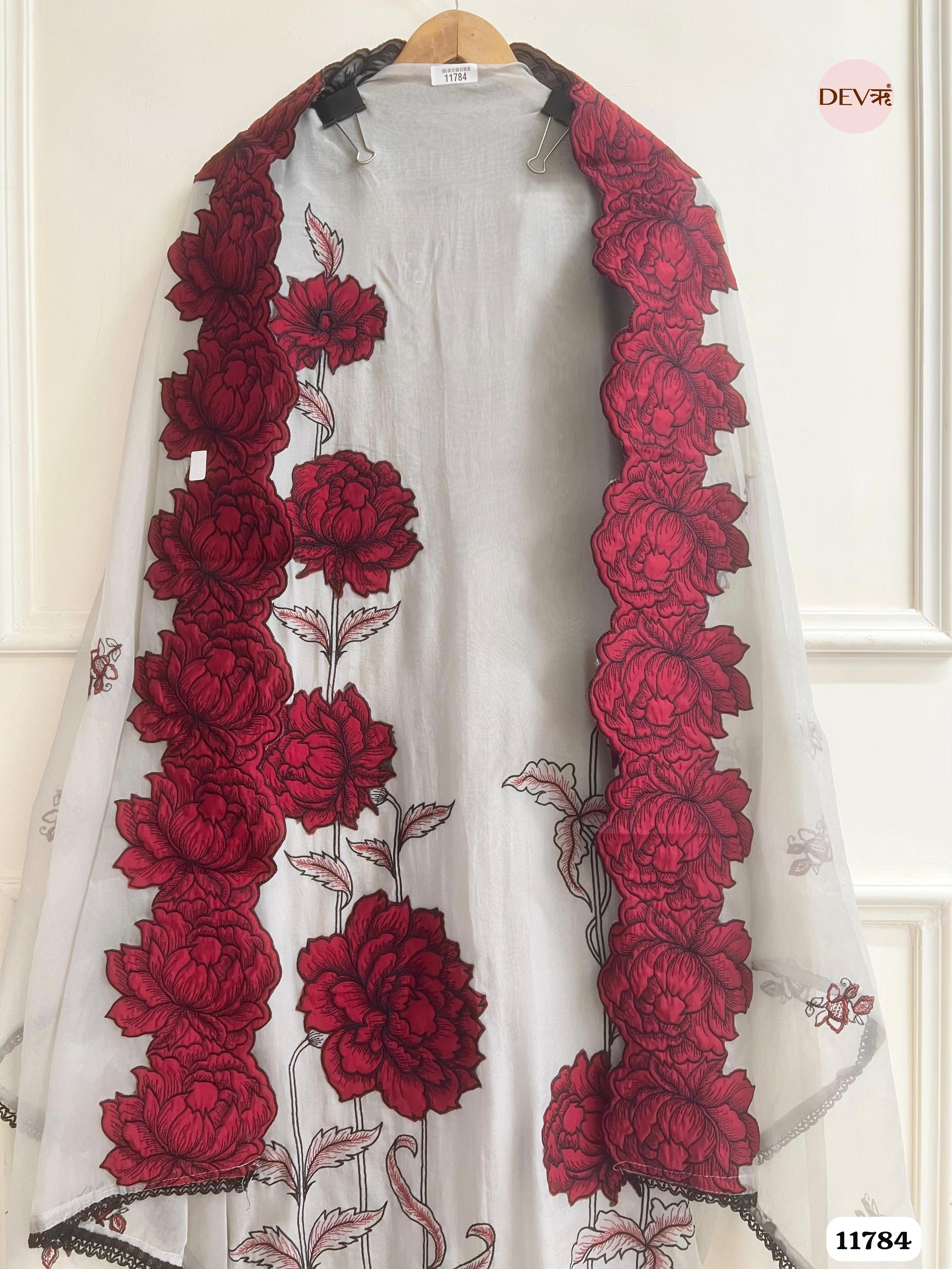 Grey Organza Unstitched Embroidered -Set Of 3 {11784}