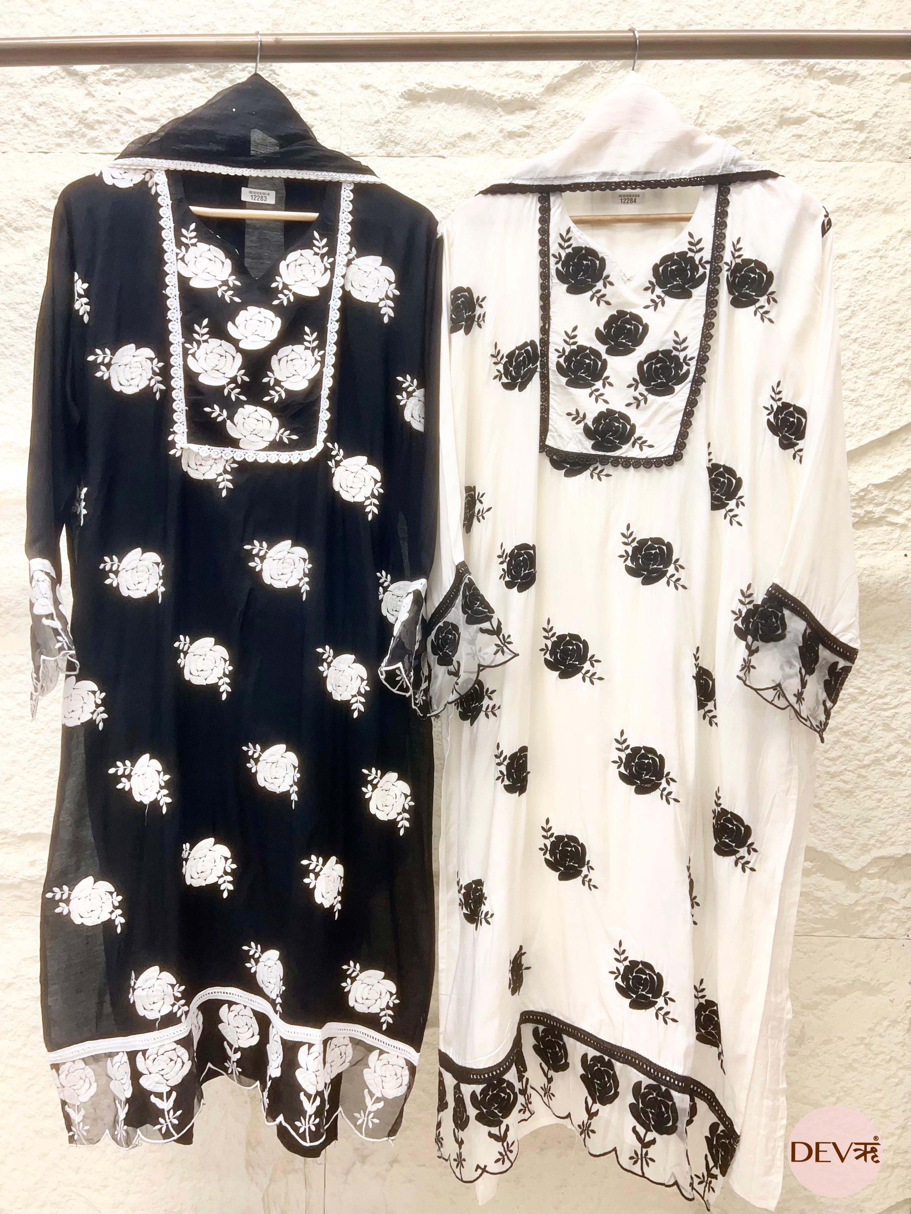 Black Muslin Embroidered Unstitched 3-Piece Suit (Devri – D.No 12283)