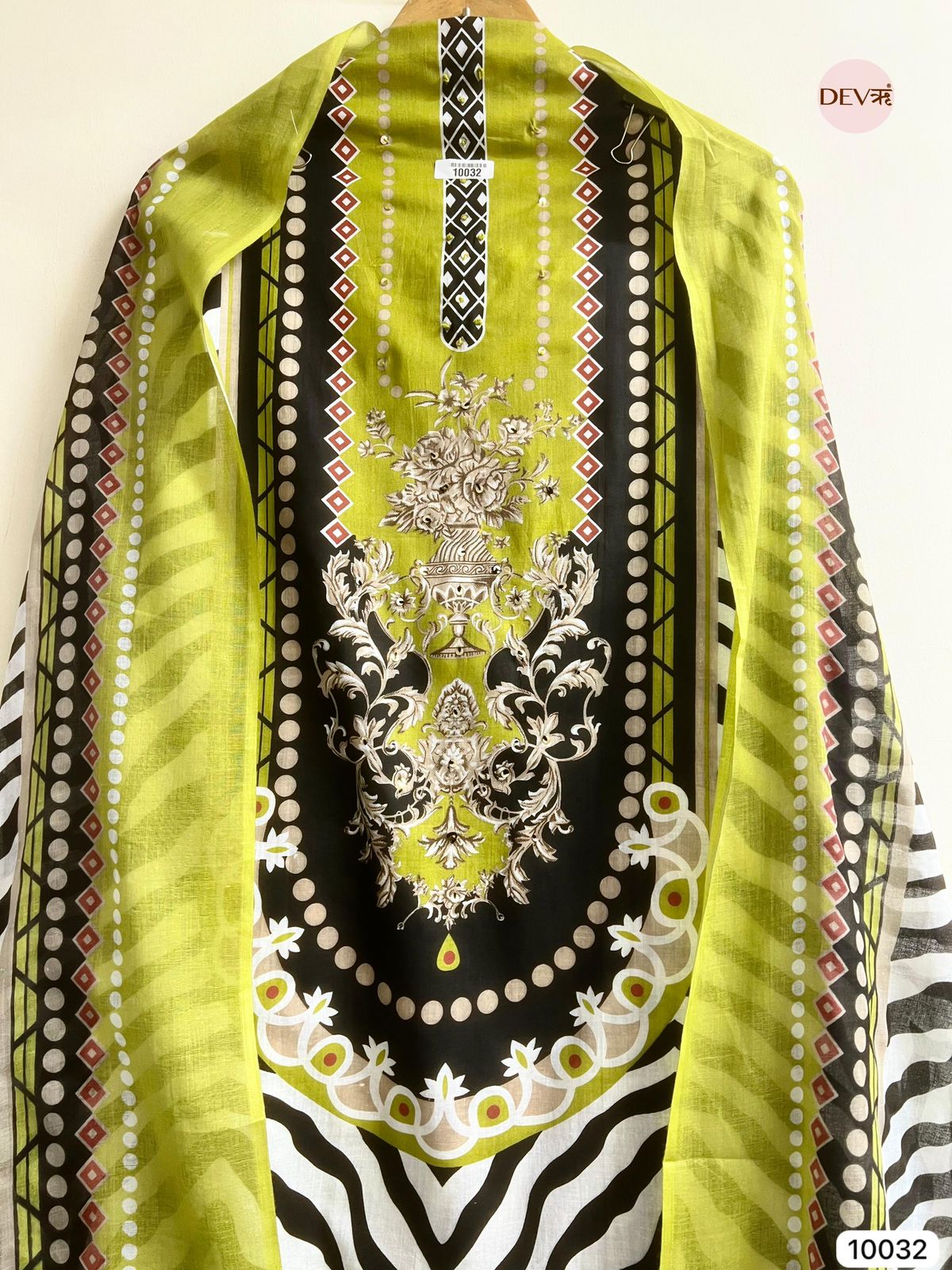 Green Cotton Printed Unstitched -Set Of 3 {10032}