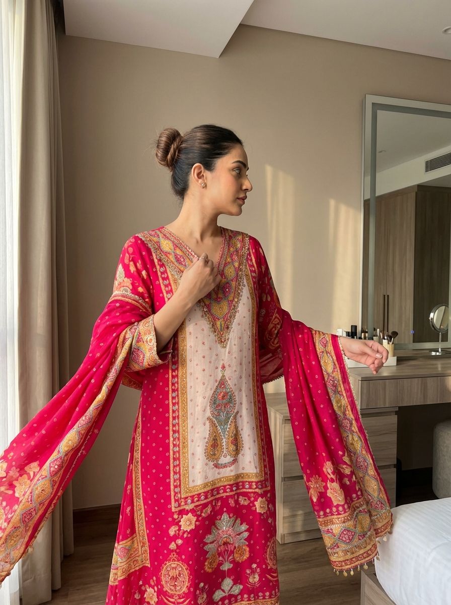 Crimson Bloom Crepe 3-Piece Set {1039}