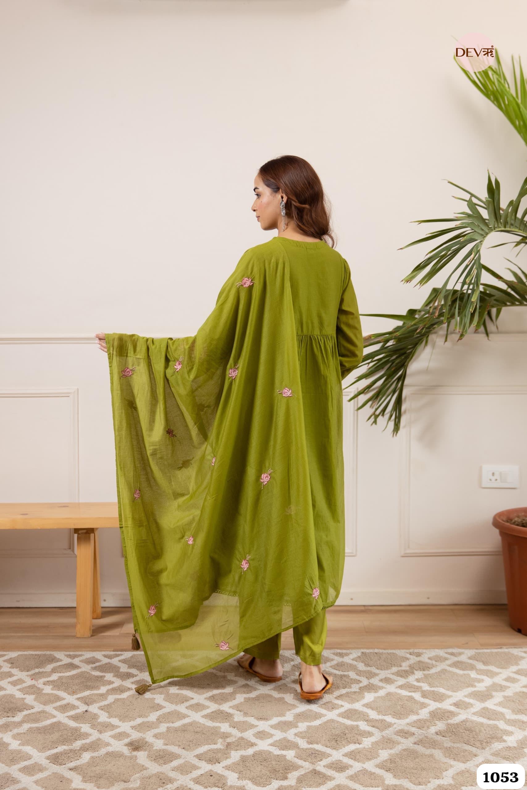 Olive Floral Mul Cotton 3-Piece Set {1053}