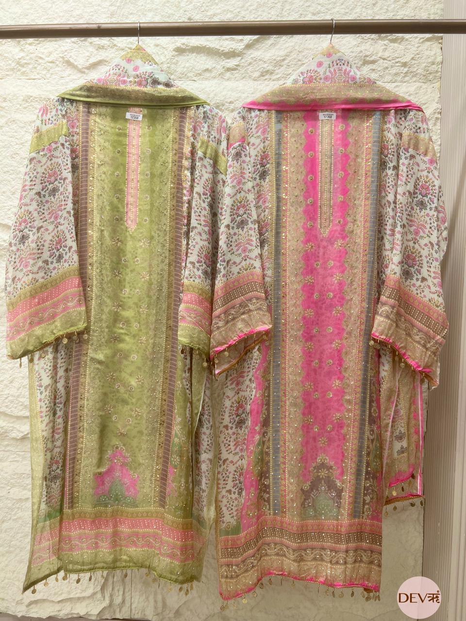 Pink Organza Printed Unstitched 3-Piece Suit (Devri – D.No 12360)