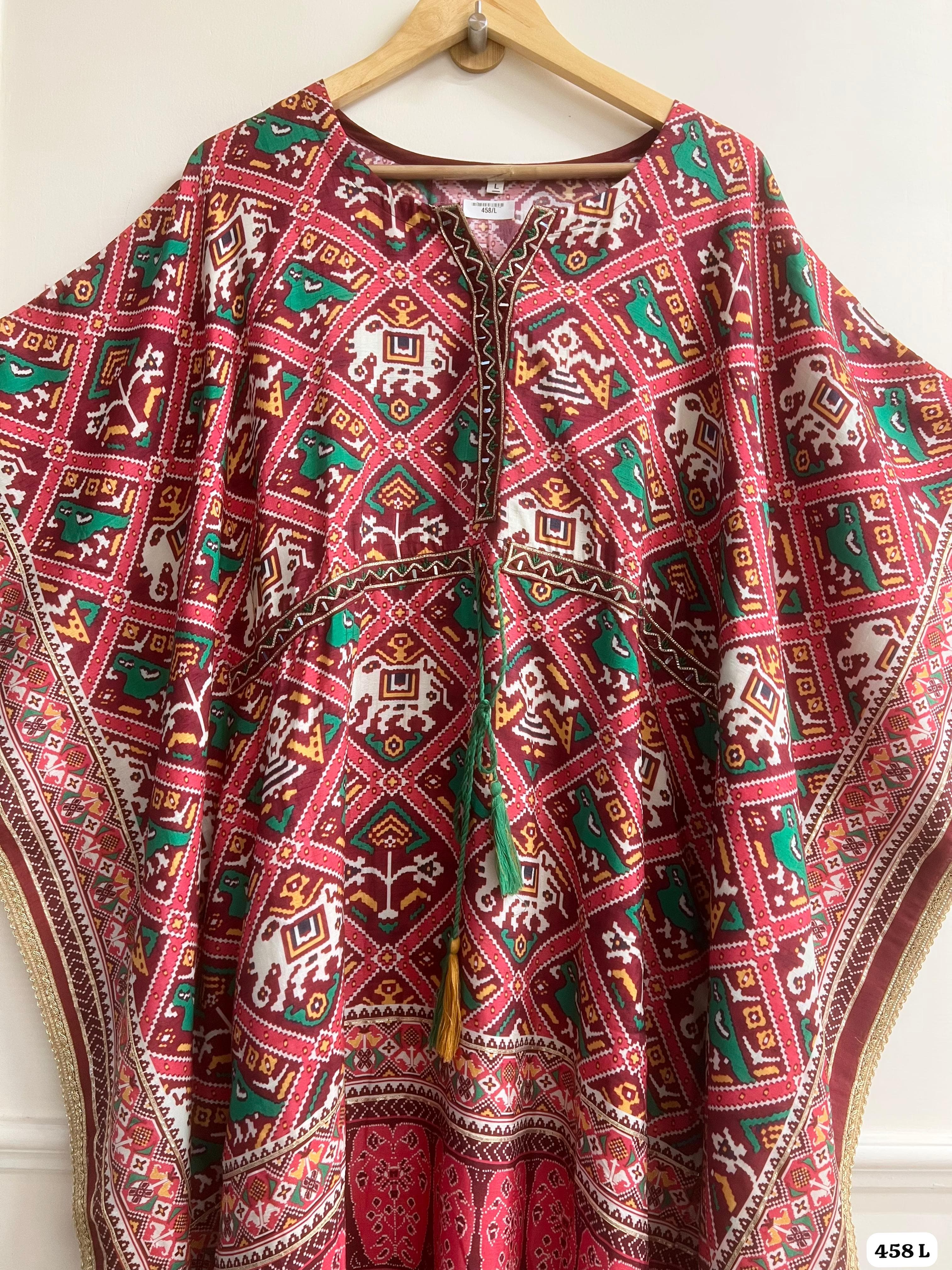 Red Silk Readymade Printed Stitched