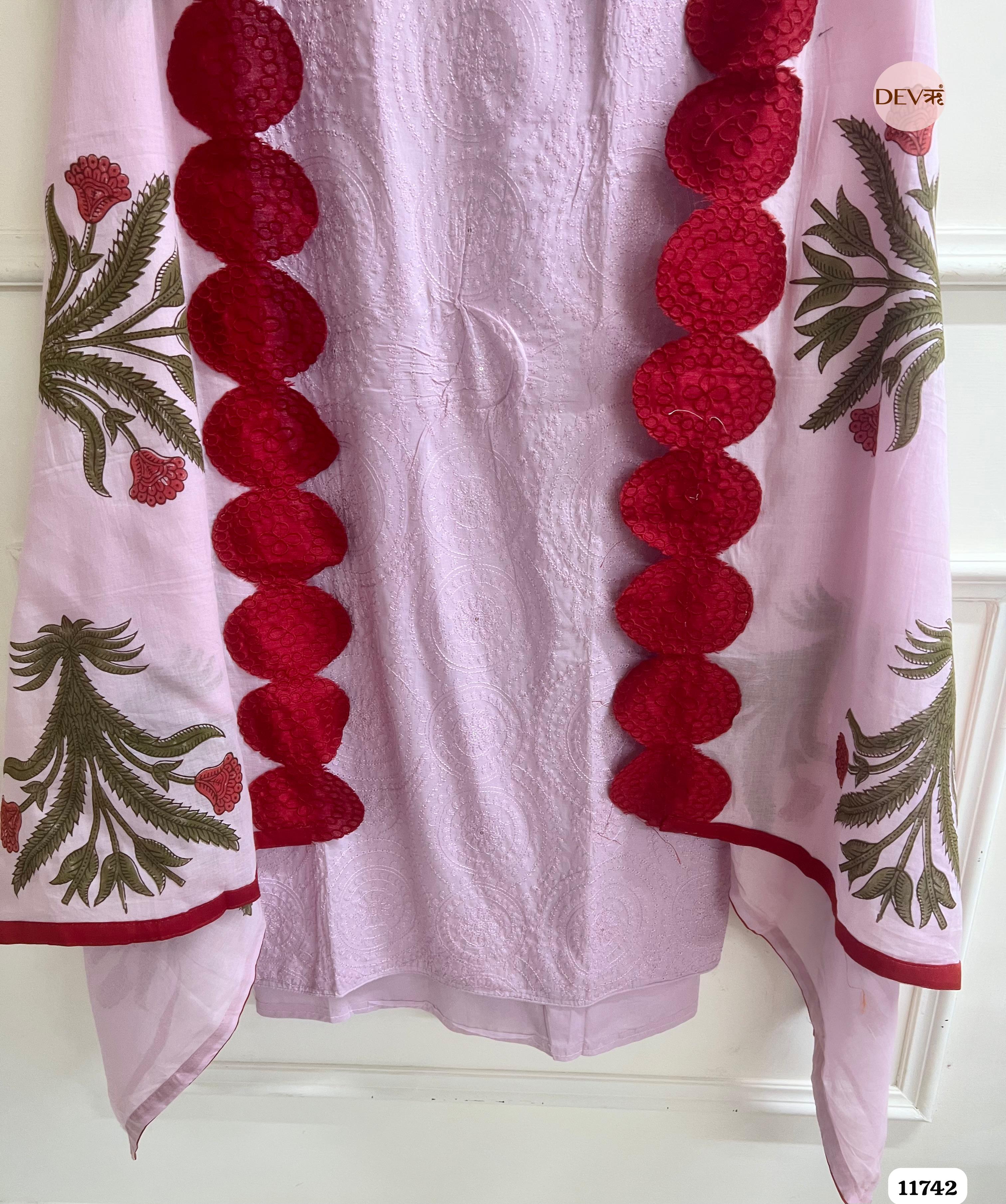 Light Purple Cotton Unstitched Embroidered -Set Of 3 {11742}