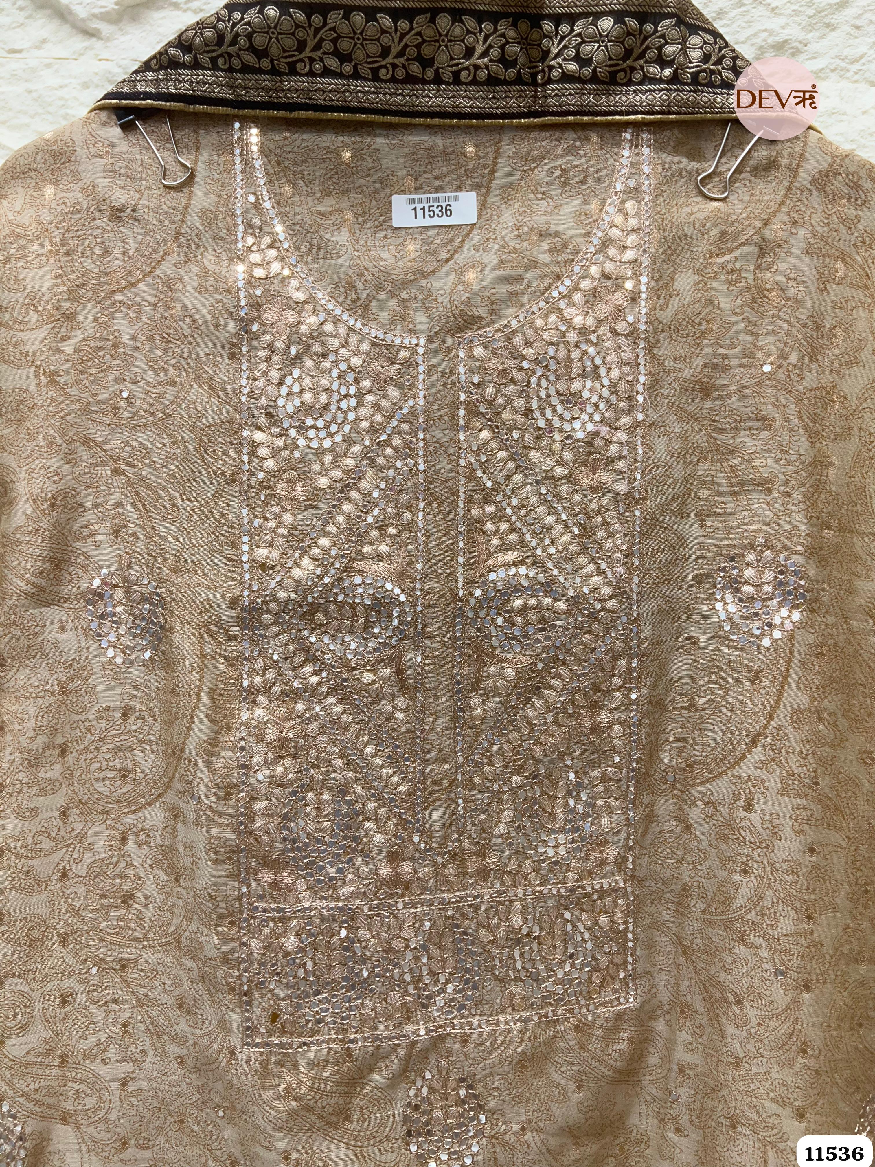 Cream Colour Pure Organza Silk Printed Unstitched Hand Embroidered -Set Of 3 {11536}
