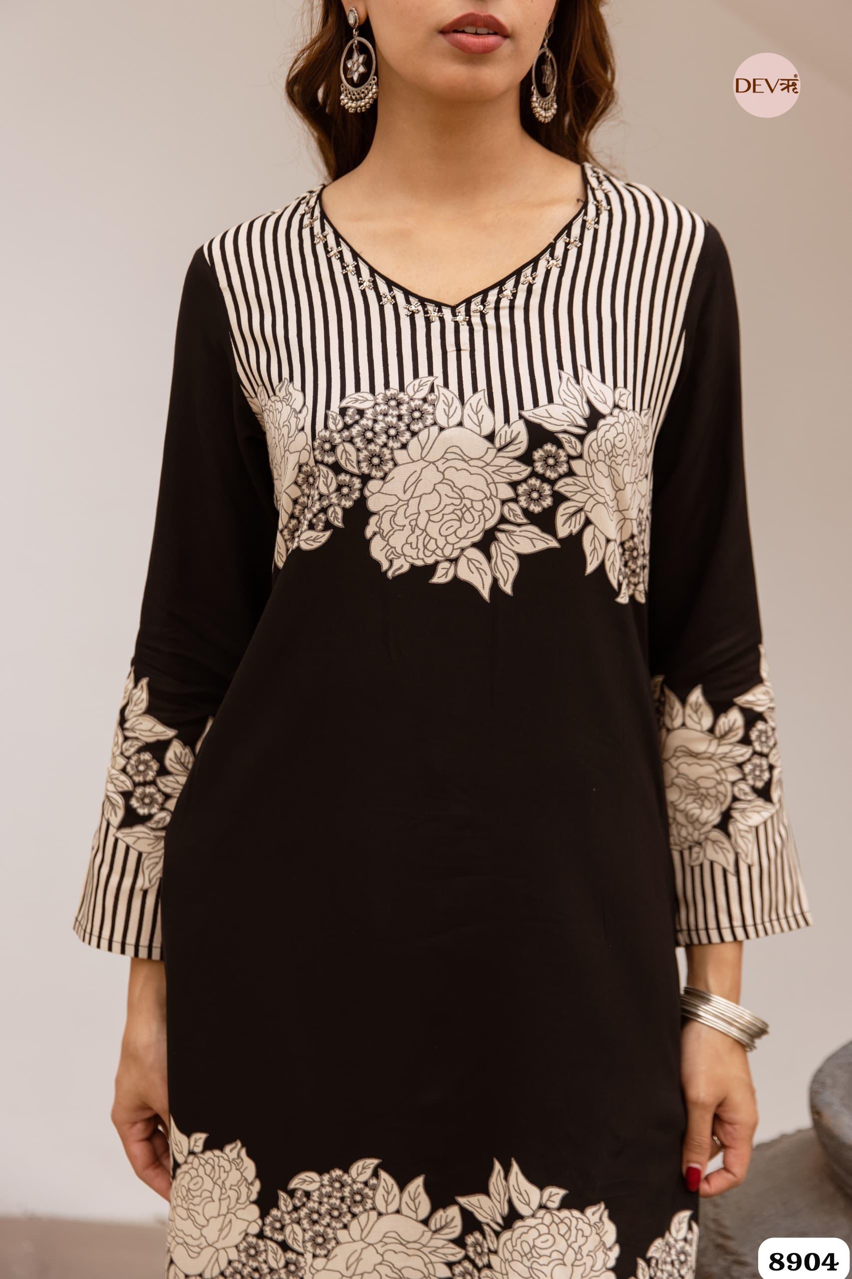 Black German Reyon Printed Co-Ord - Set Of 2 {8904}