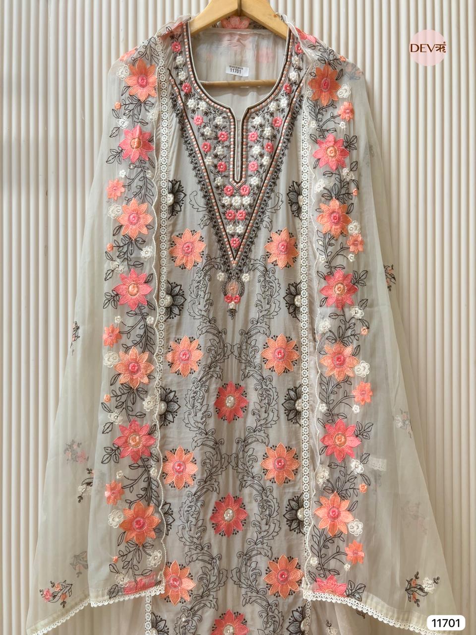 Light Grey Pure Organza Unstitched Embroidered -Set Of 3 - {11701}