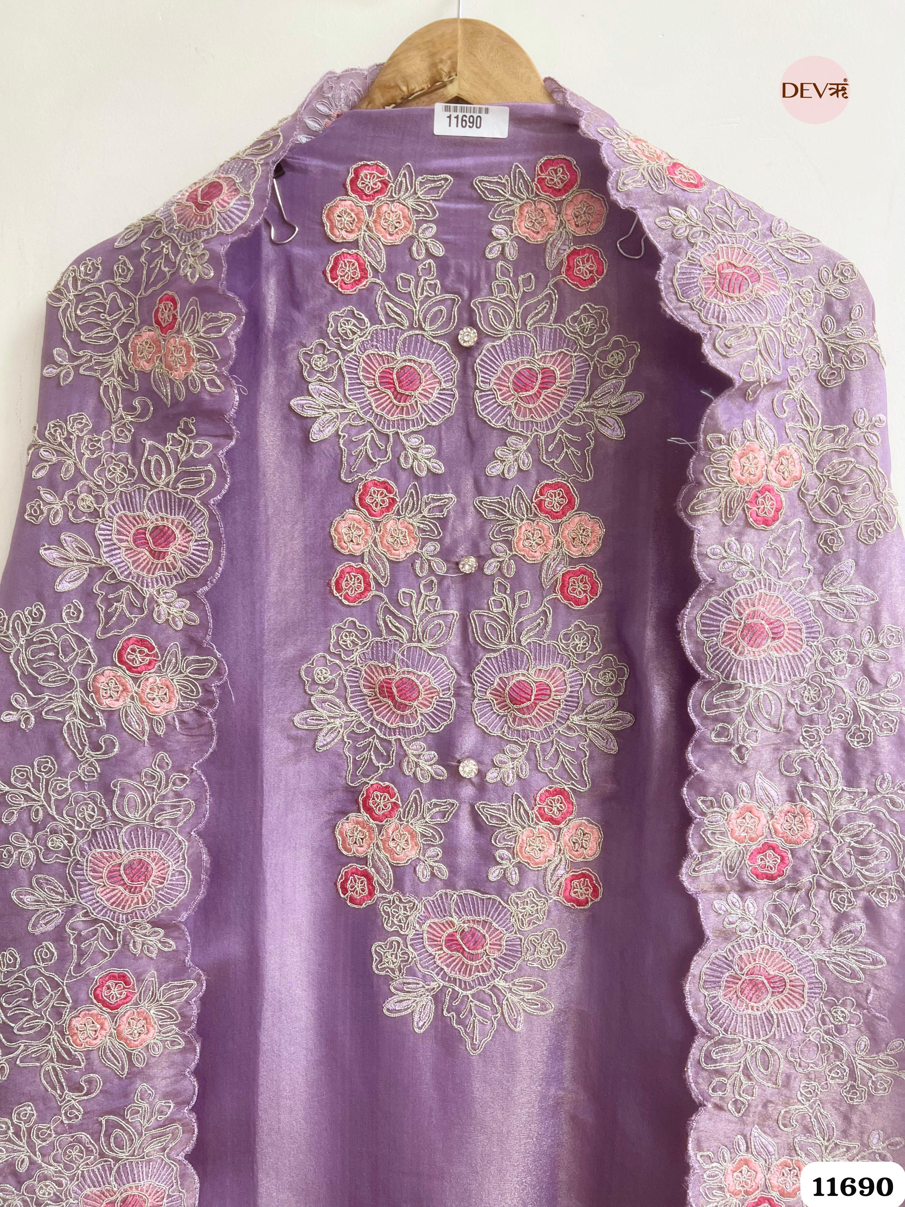 Purple Tissue Silk Unstitched Embroidered -Set Of 3 {11690}