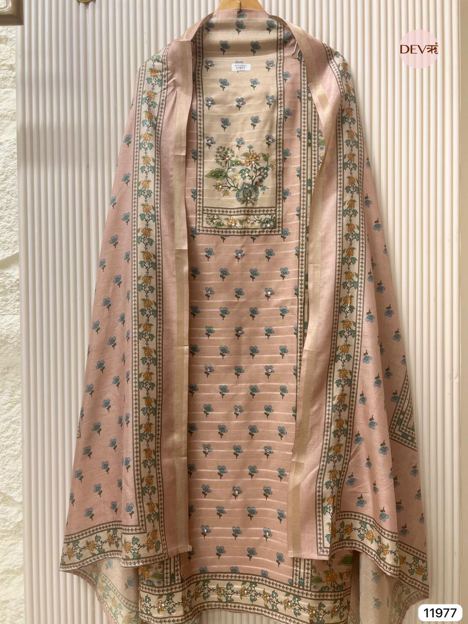 Blush Pure Tusser Silk Printed Unstitched 3-Piece Suit (Devri – D.No 11977)