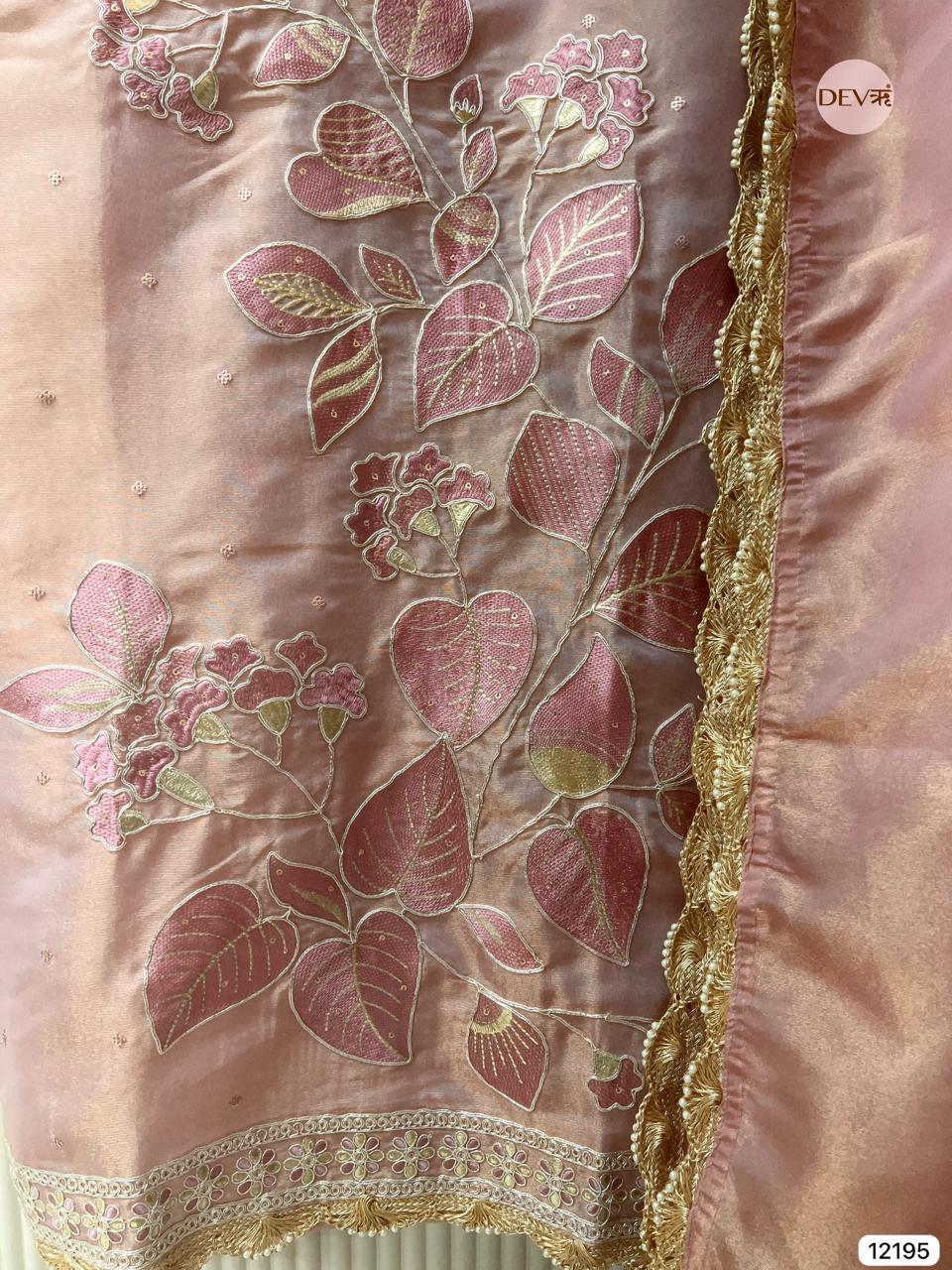 Rose Pink Shimmer Silk Embroidered Unstitched 3-Piece Suit (Devri – D.No 12195)