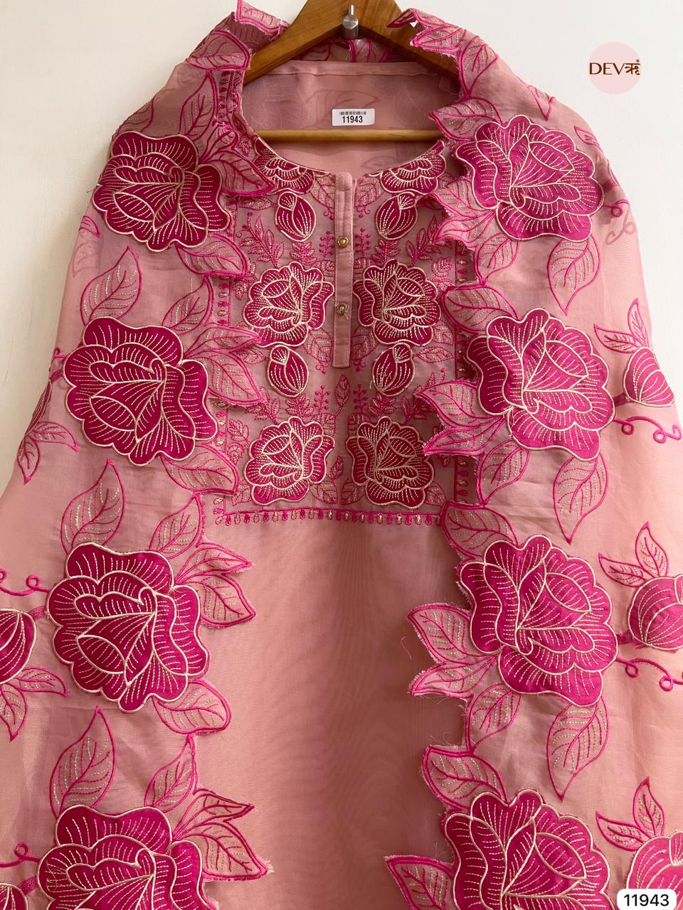 Pink Pure Tissue Shimmer Silk Unstitched Embroidered -Set Of 3 - {11943}