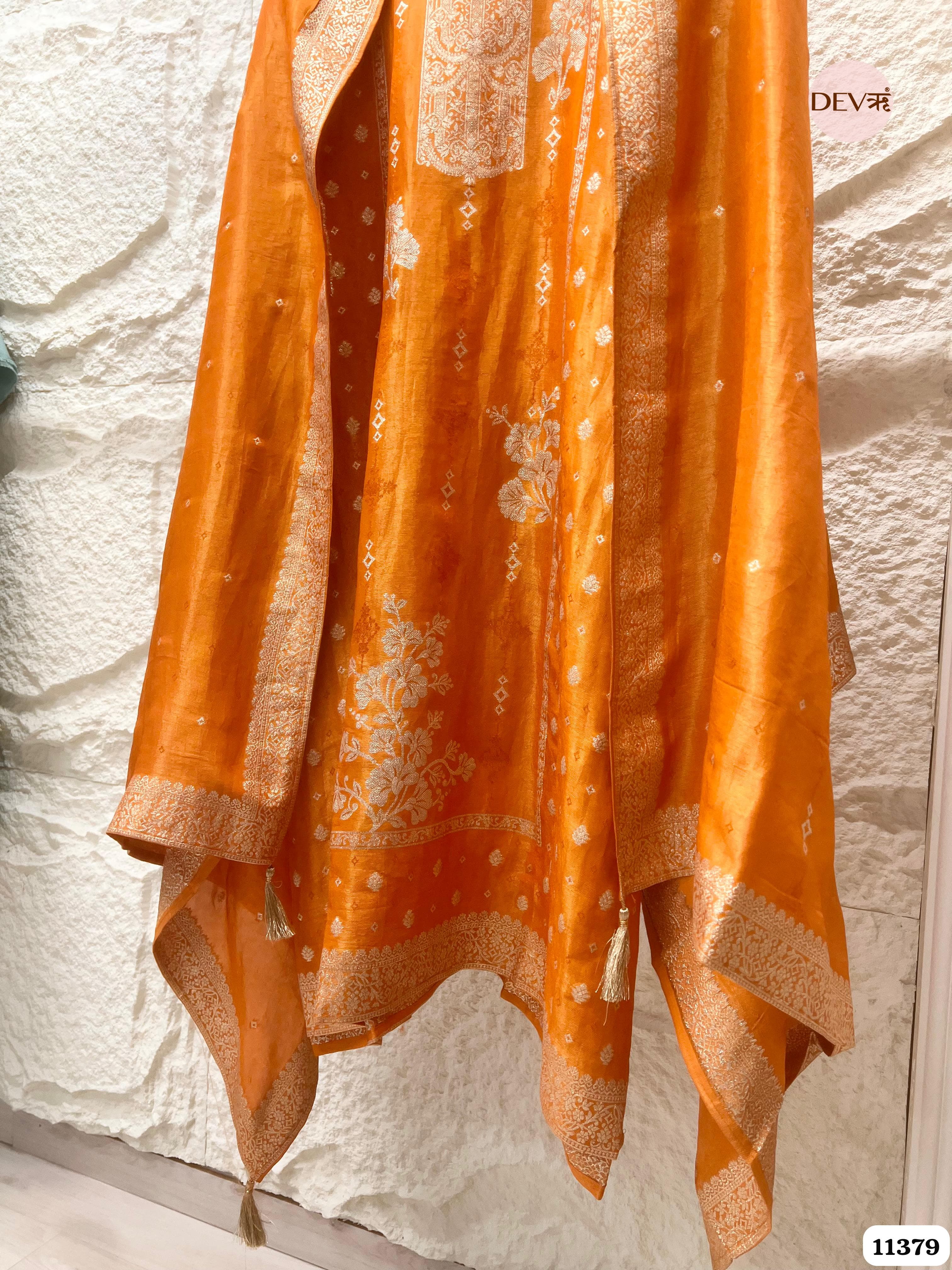 Orange Tissue Silk Unstitched Woven - Set of 3 {11379}