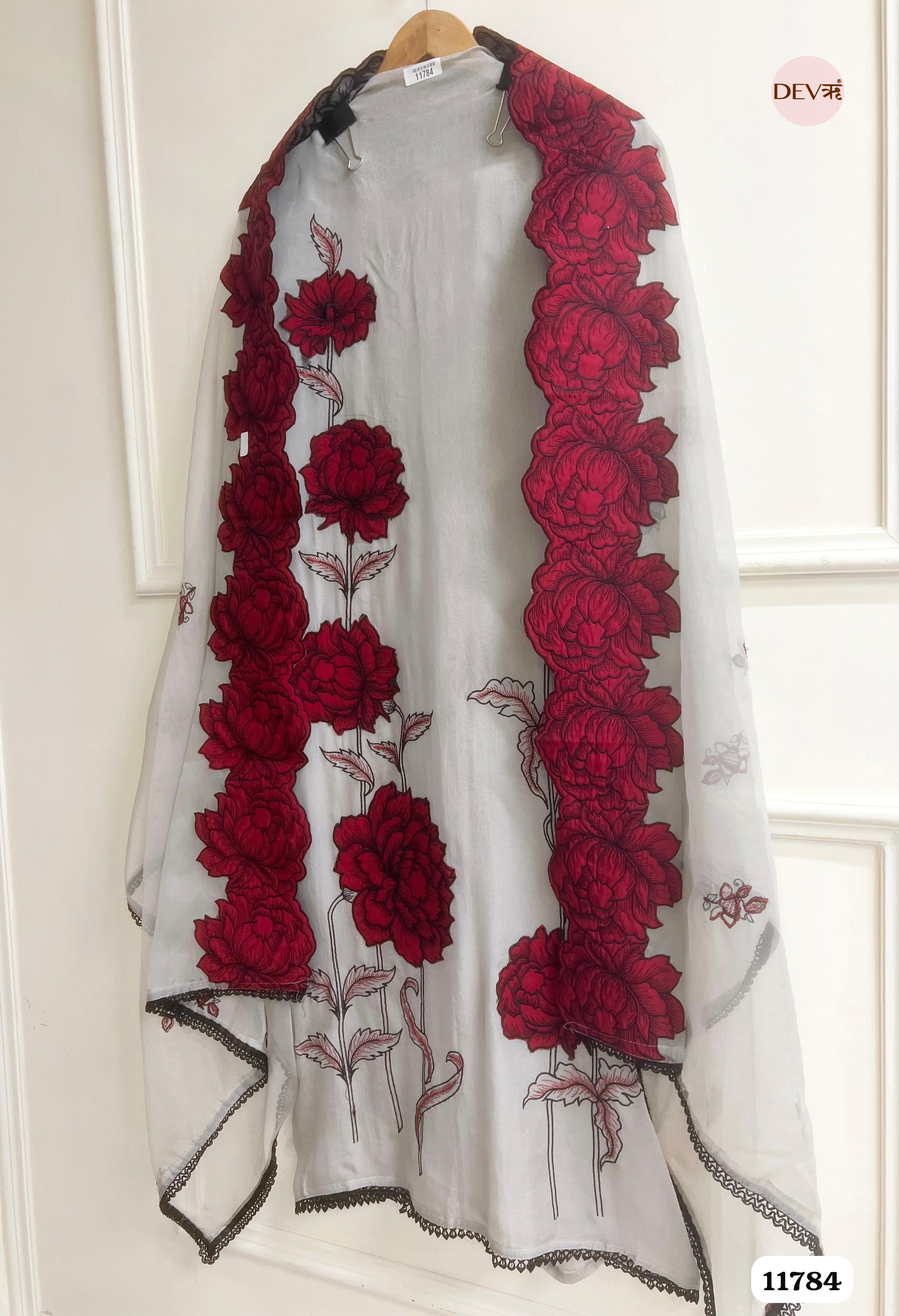 Grey Organza Unstitched Embroidered -Set Of 3 {11784}
