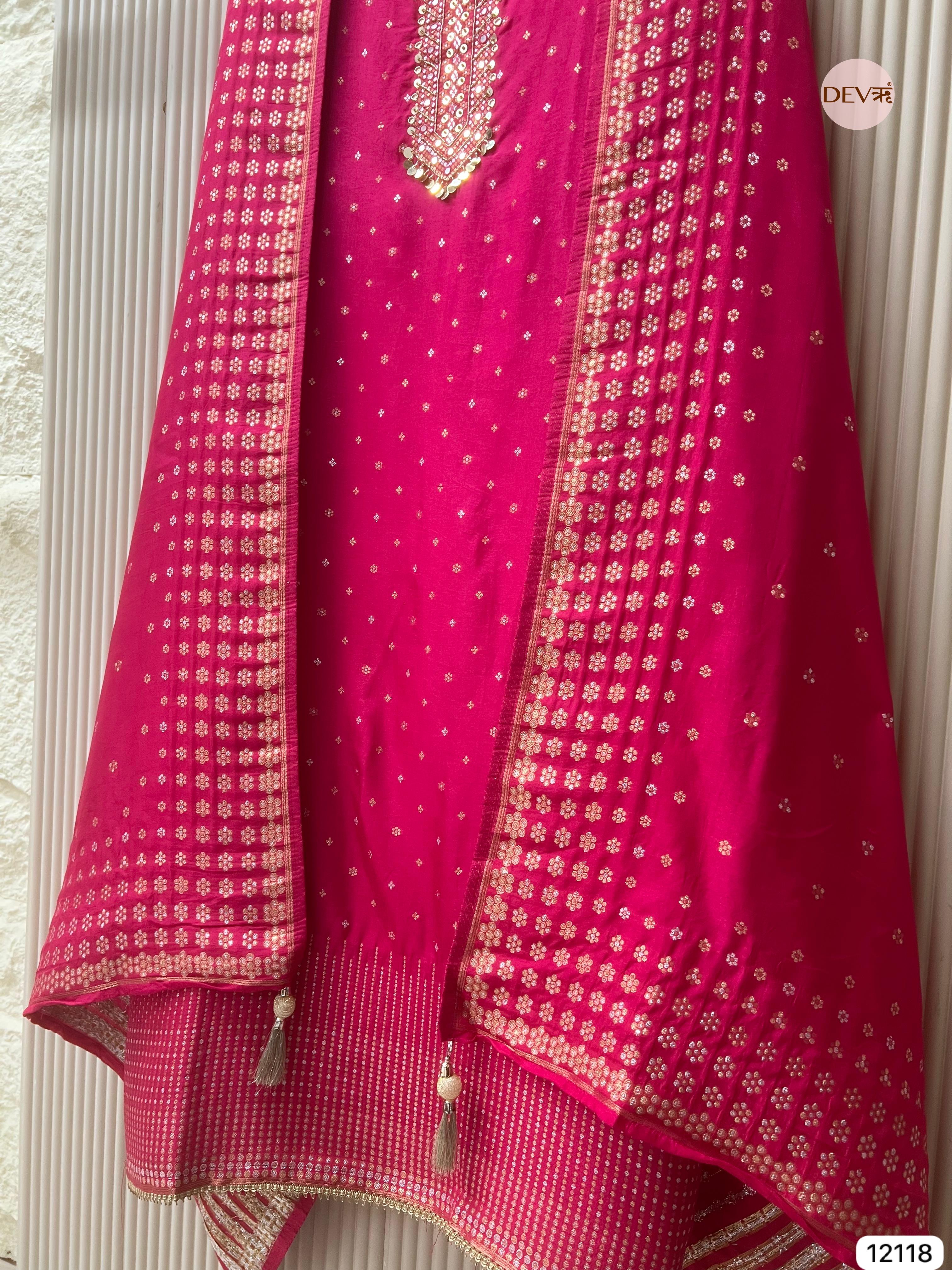 Pink Russian Silk Unstitched - Set Of 3 - {12118}