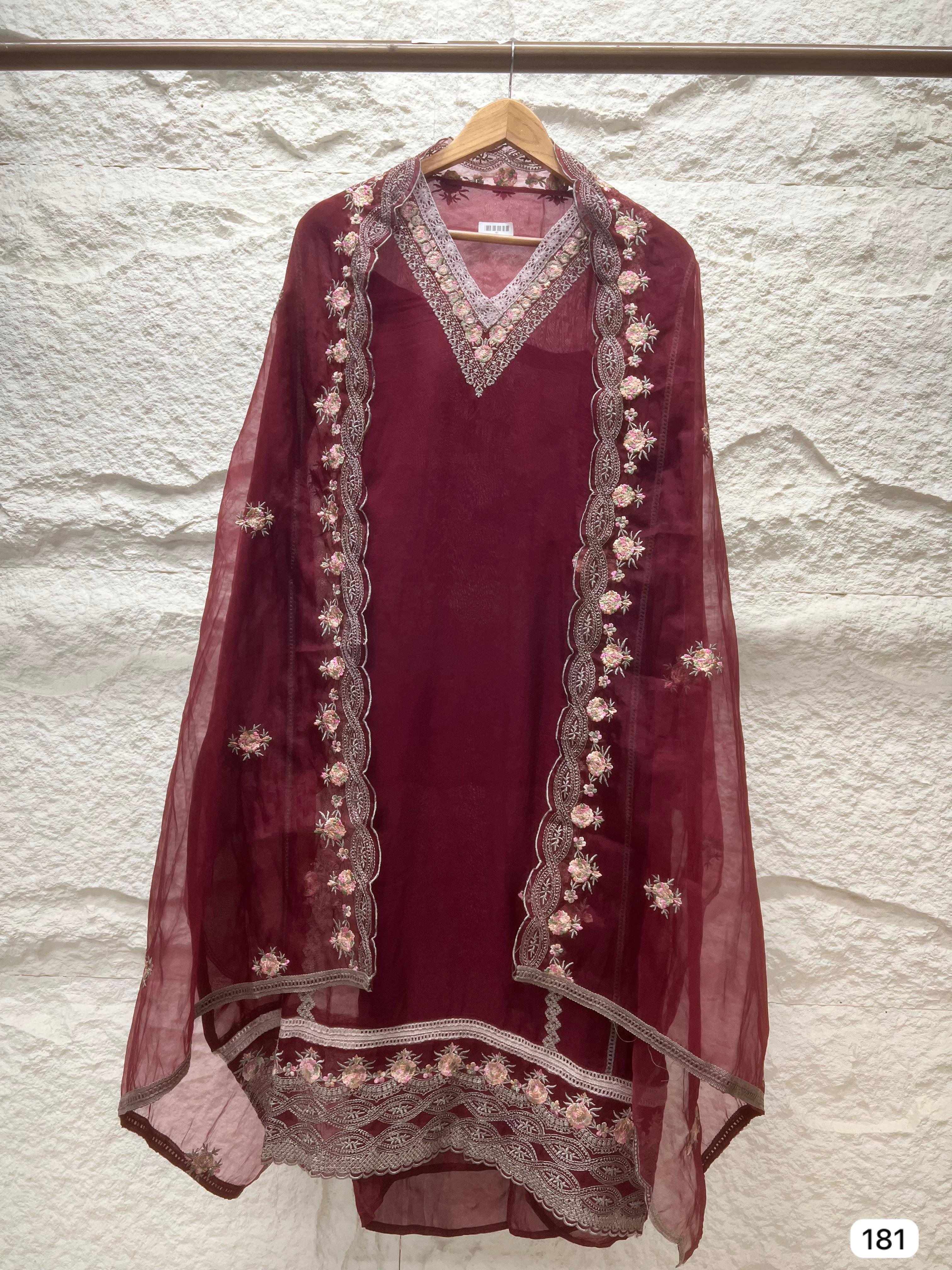 Aarohi Organza Embroidered — 3-Piece Set (Devri – D.No181)