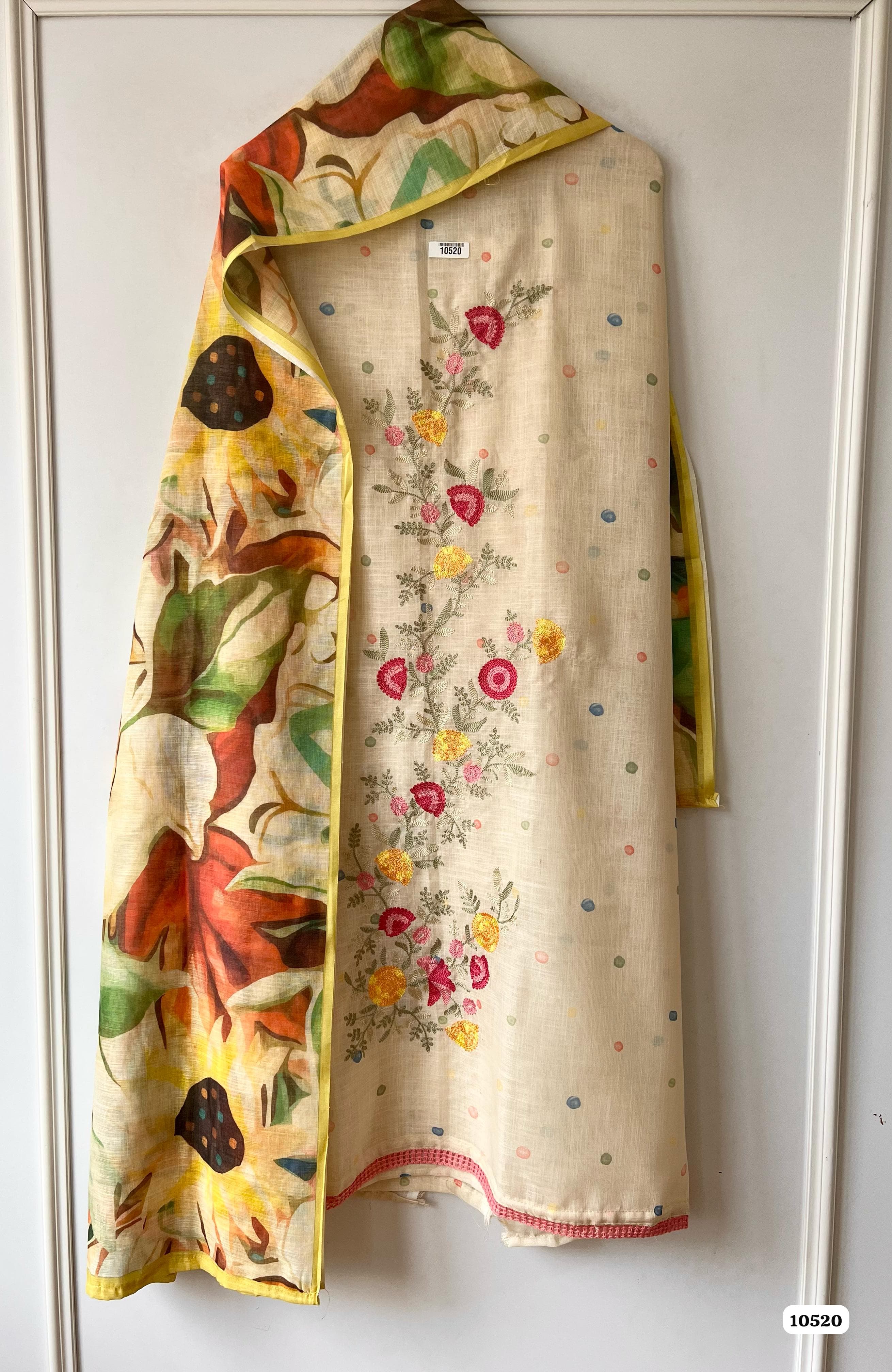 Beige Pure Linen Cotton Unstitched _Set Of 3 - {10520}