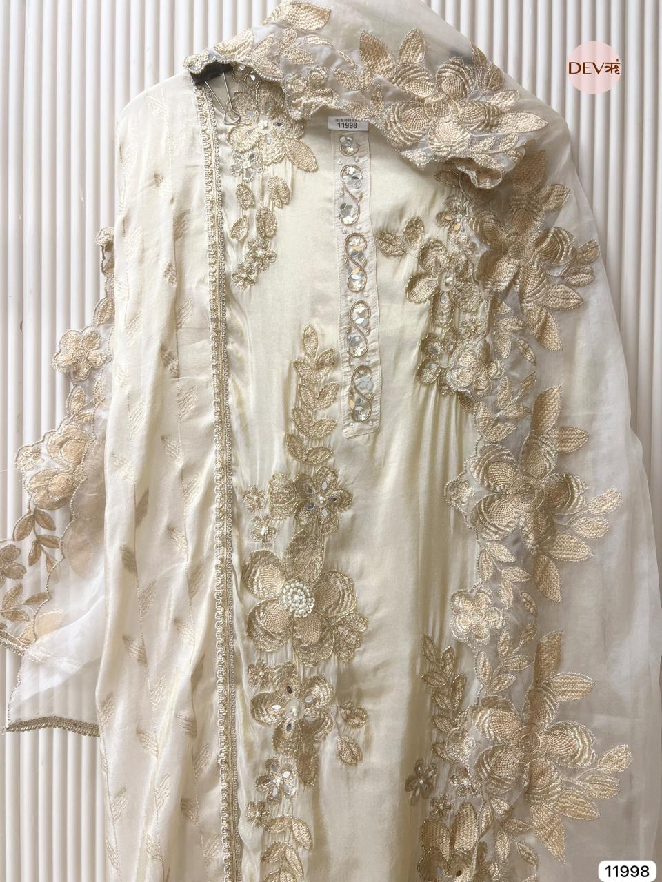 Beige Tissue Shimmer Silk Unstitched Embroidered -Set Of 3 - 11998