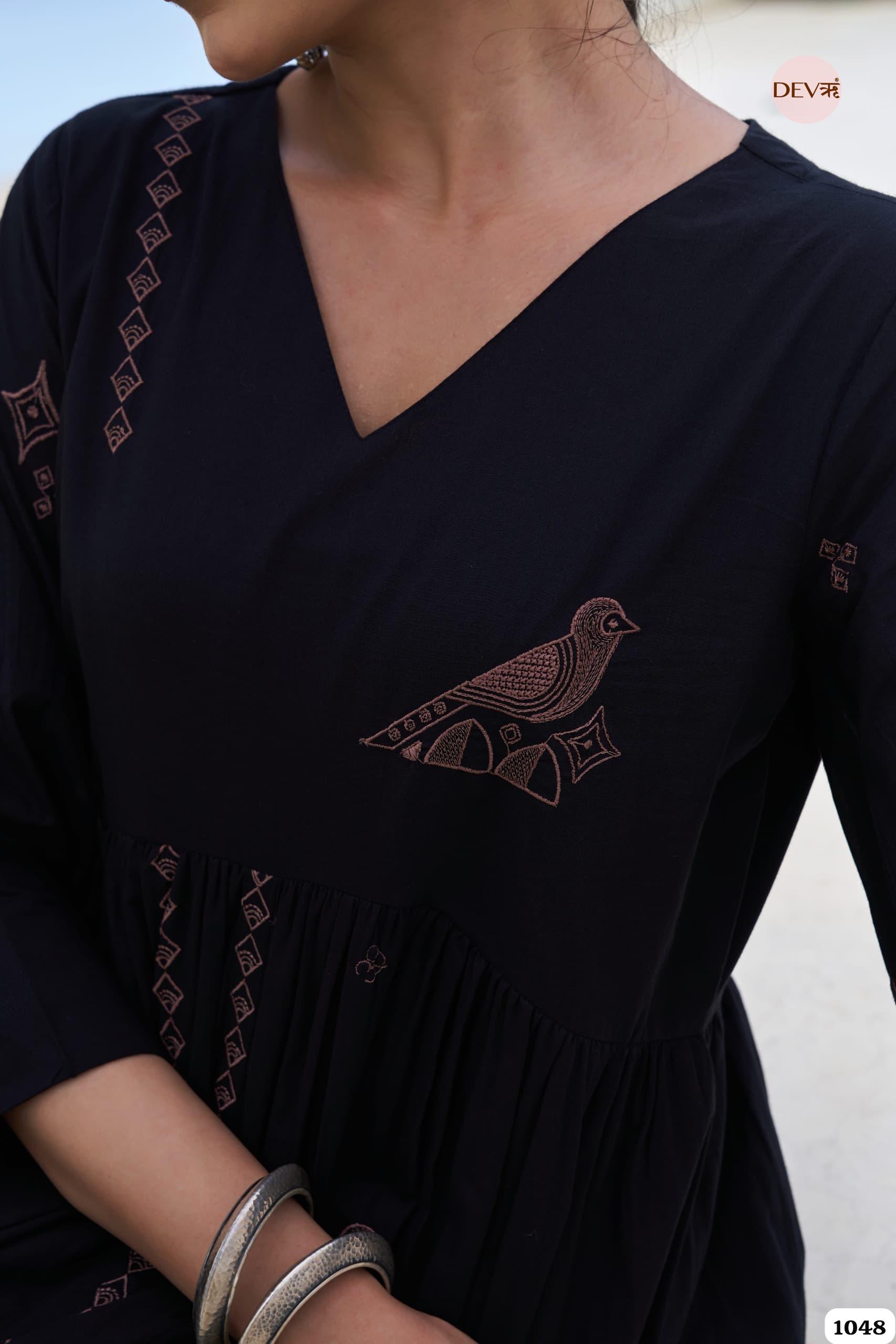 Elegant black stitched kurta set of 3 {1048}