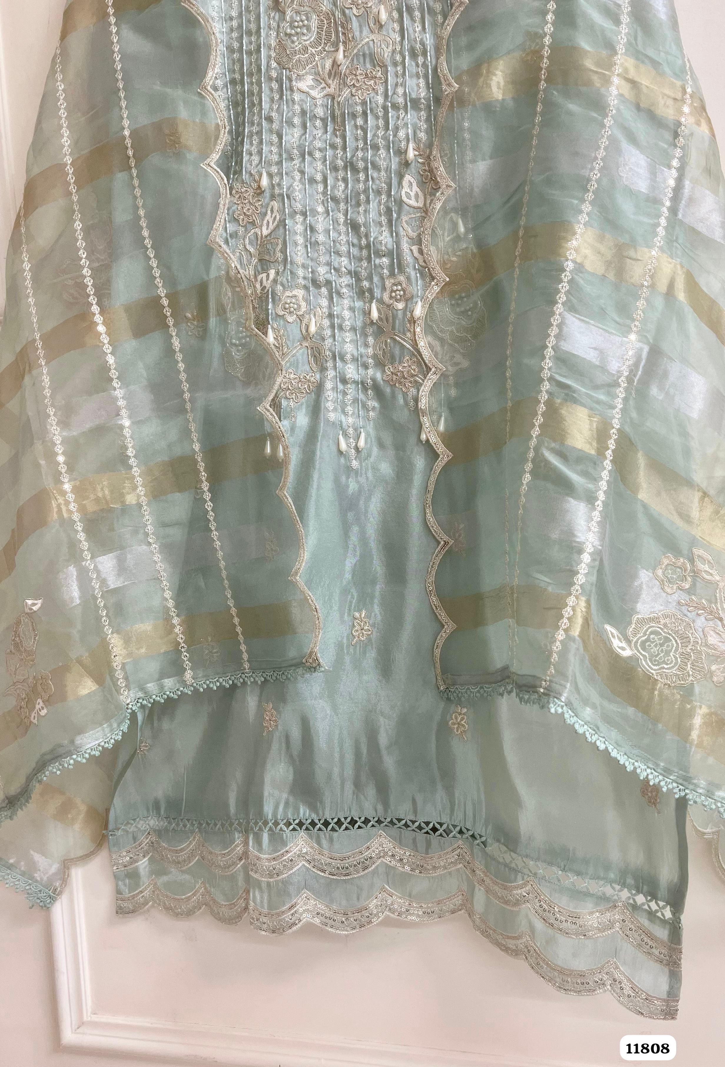 Ferozeah Tissue  Silk Unstitched Hand Embroidered -Set Of 3 {11808}